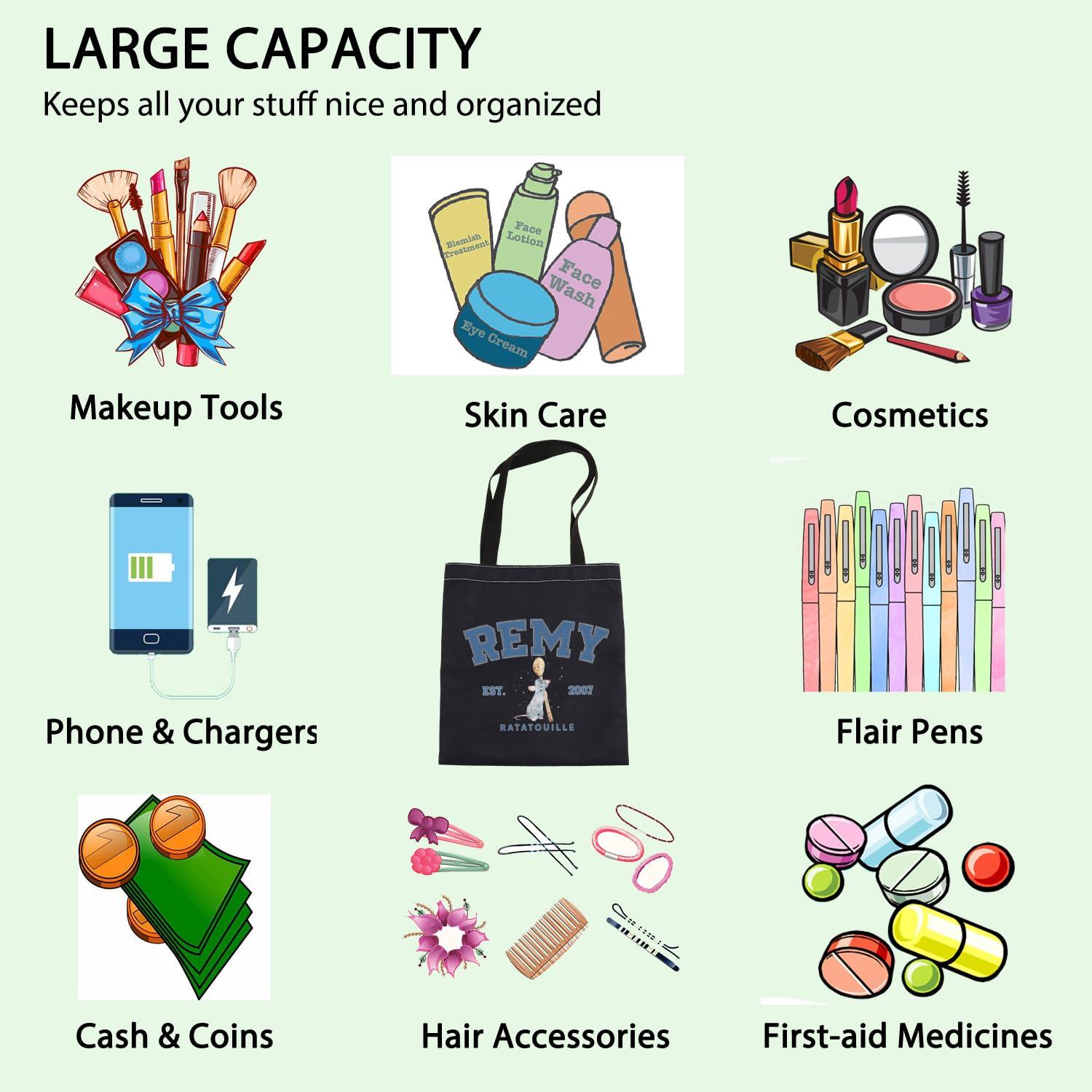 FOTAP Remy Quote Cosmetic Bag Rat Fans Gift Remy Est. 2007 Zipper Pouch Makeup Bag Mouse Chef Make Up Bag (REMY BLK TOTE)