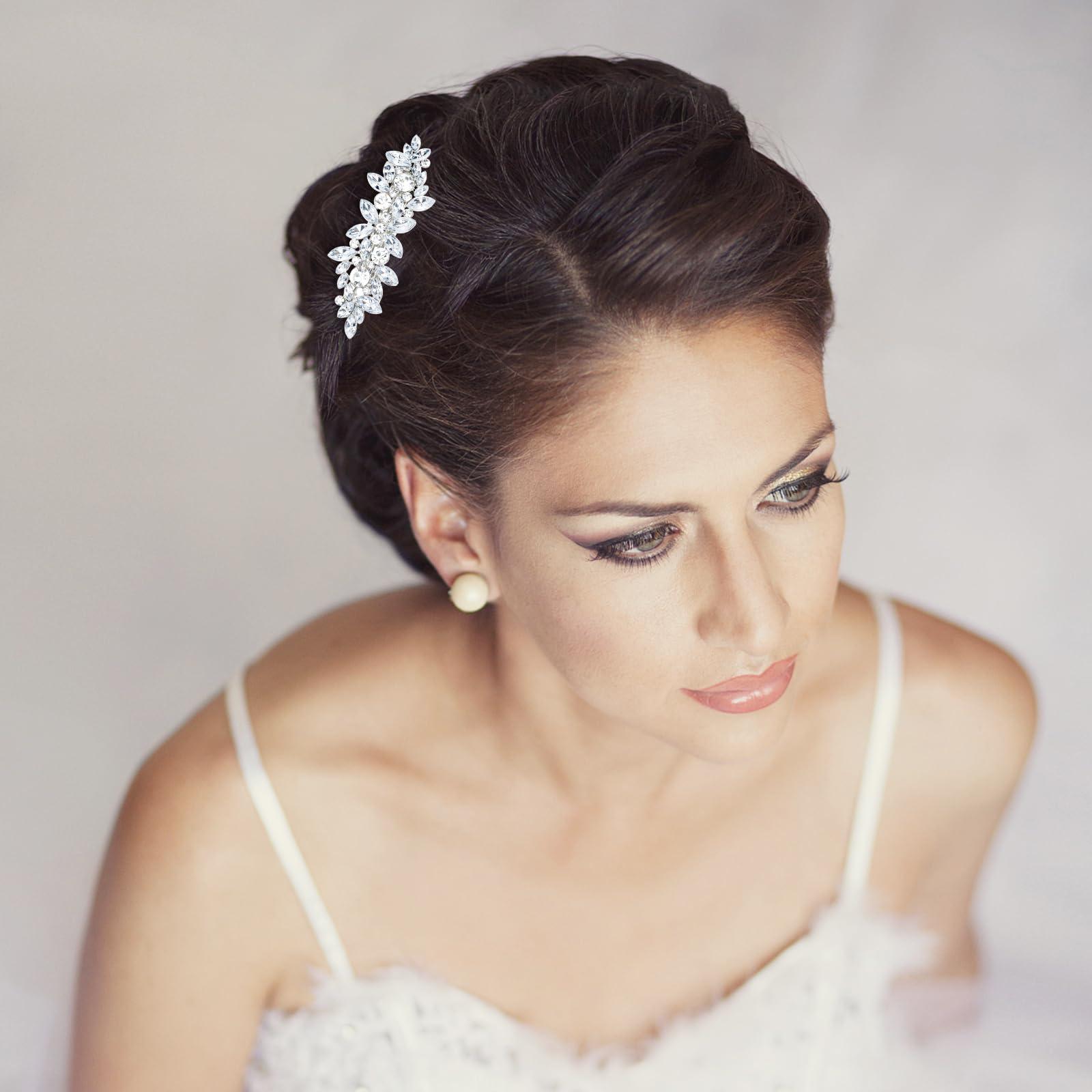 WHAVEL WHAVEL 4PCS Silver Hair Clips Rhinestone Hair Clips Bride Rhinestone Barrettes Fancy Hair Clips Wedding Prom Formal Hair Accessories for Women