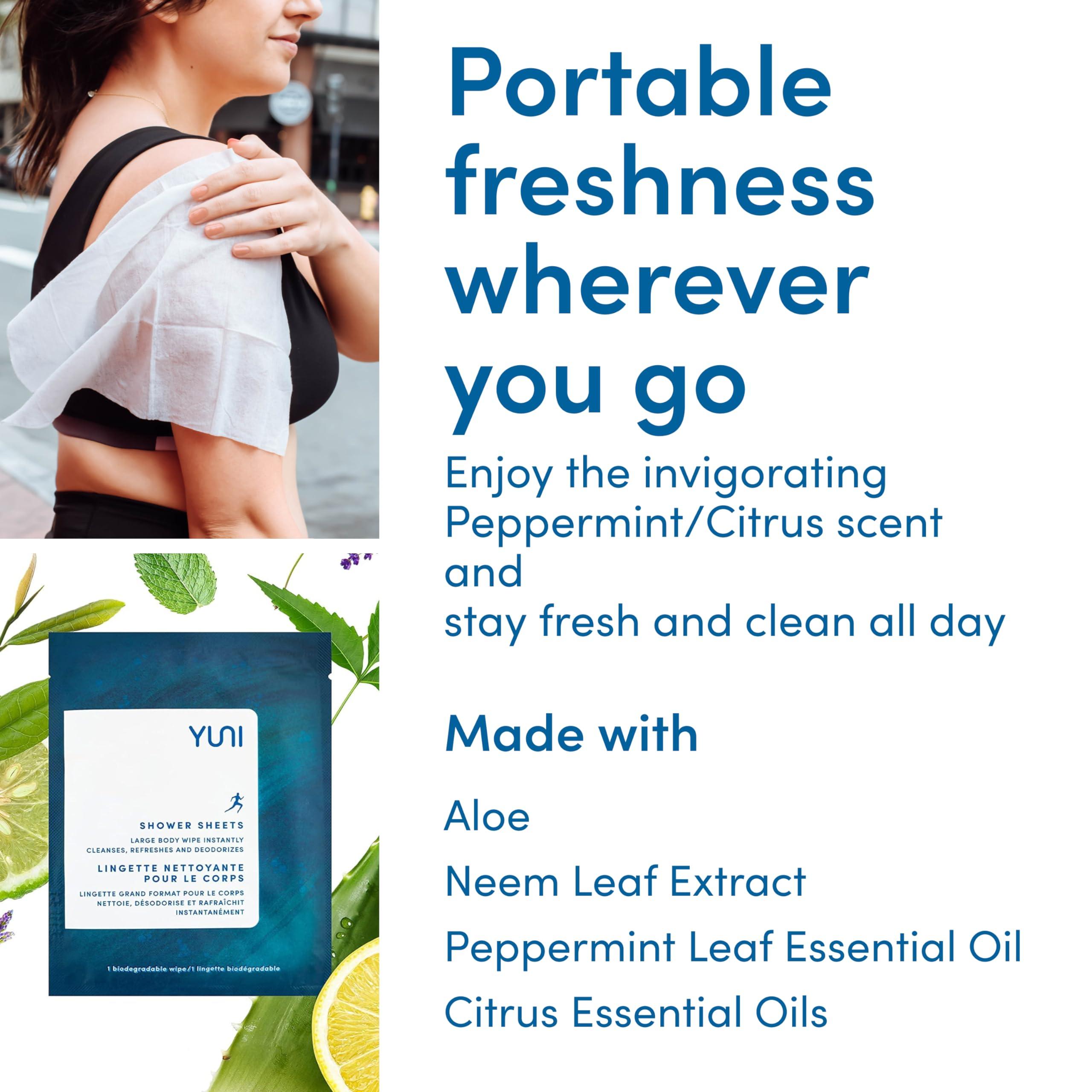 YUNI Beauty YUNI Beauty Large Body Wipes, Peppermint Citrus, 12 Count, Compostable, Biodegradable, No Rinse Body Cleanser, On-the-Go Shower Alternative
