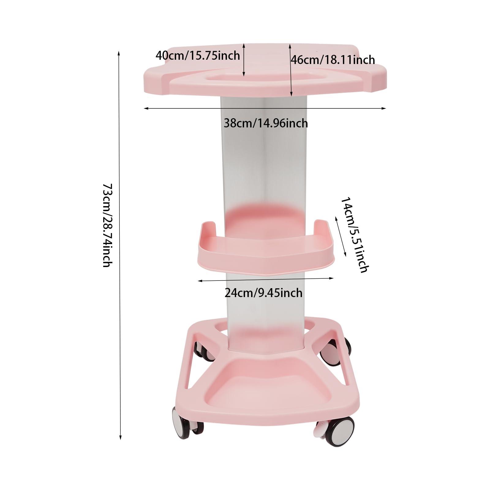 InnaMall Salon Trolley Cart, Aluminum Alloy Rolling Salon Trolley with Wheels Pink Beauty Spa Trolley Cart Tattoo Roller Tray Beauty Cart Salon Storage Mobile Carts for Trolley Holder Tool Cart Load 33Lbs