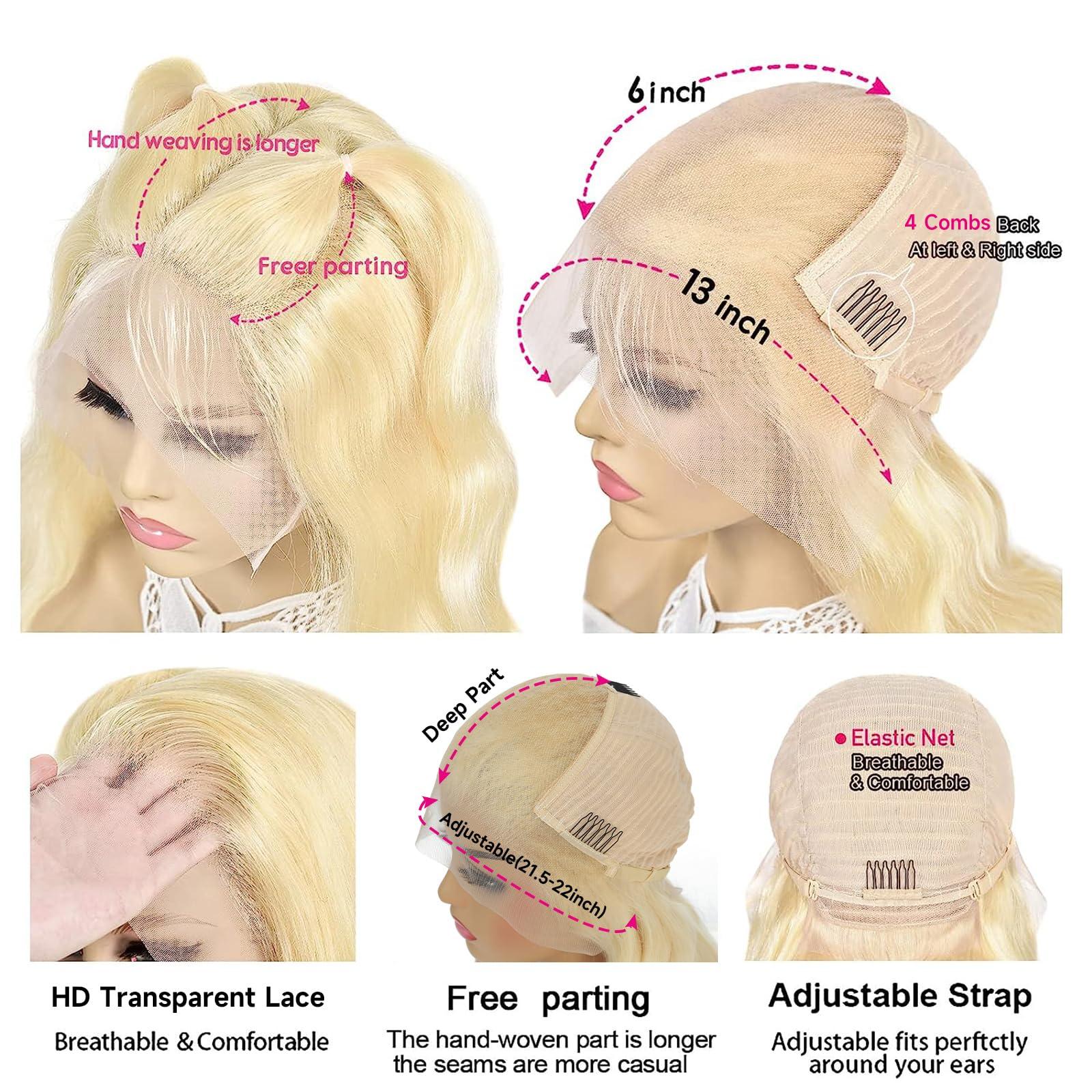 KLKL 613 Body Wave Lace Front Wig Human Hair - 613 Lace Front Wig Human Hair 13x6 Transparent Blonde Lace Front Wigs Human Hair Pre Plucked with Baby Hair,180% Density 613 HD lace Frontal Wig for women