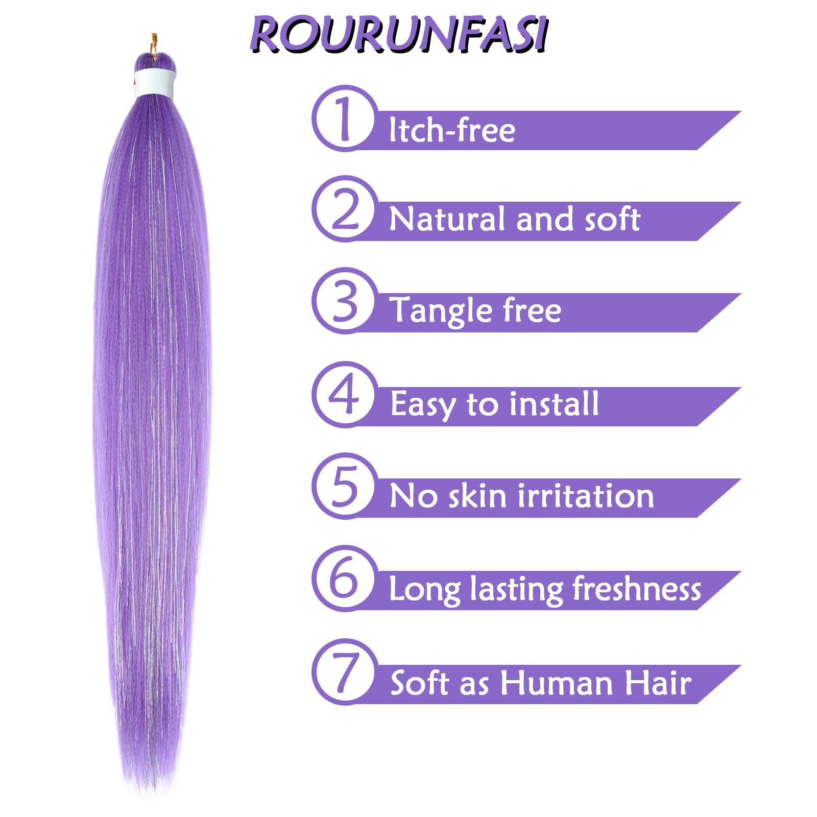 ROURUNFASI Purple with Tinsel Pre stretched Braiding Hair, 26 Inches Box Braiding Hair Extensions, 2 Packs Yaki Texture Synthetic Crochet Braids Hair