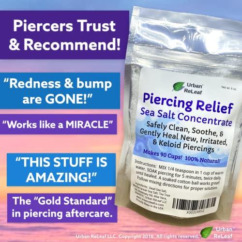 Urban ReLeaf Urban ReLeaf Piercing Relief Sea Salt Concentrate AFTERCARE 6 oz. Bag! Makes 90 Cups! Safely Clean, Soothe, Gently Heal Irritated & Keloid Bump Piercings. Dead Sea Salt, Tea Tree, Rosemary
