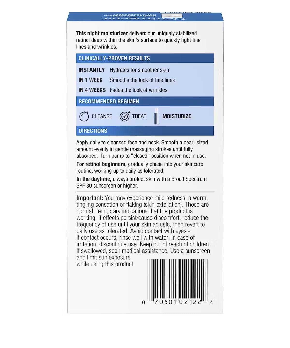 Neutrogena Neutrogena Rapid Wrinkle Repair Anti-Wrinkle Night Accelerated Retinol SA Facial Moisturizer, 1 fl. Oz