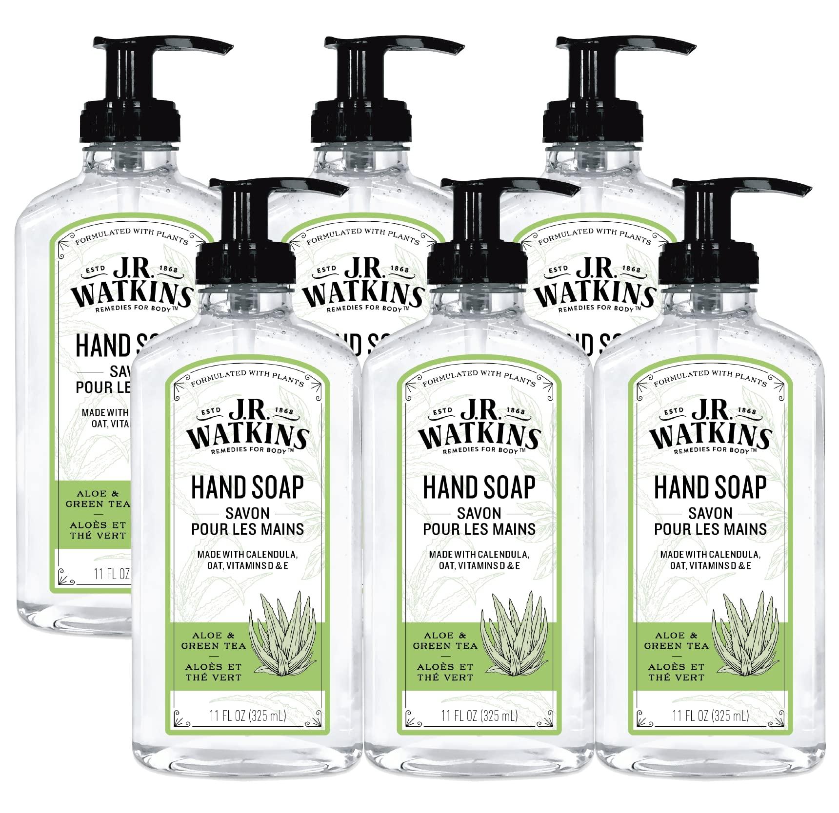 J.R. Watkins J.R. Watkins Gel Hand Soap, Scented Liquid Hand Wash for Bathroom or?Kitchen, USA Made and Cruelty Free, 11 fl oz, Aloe & Green Tea, 6 Pack