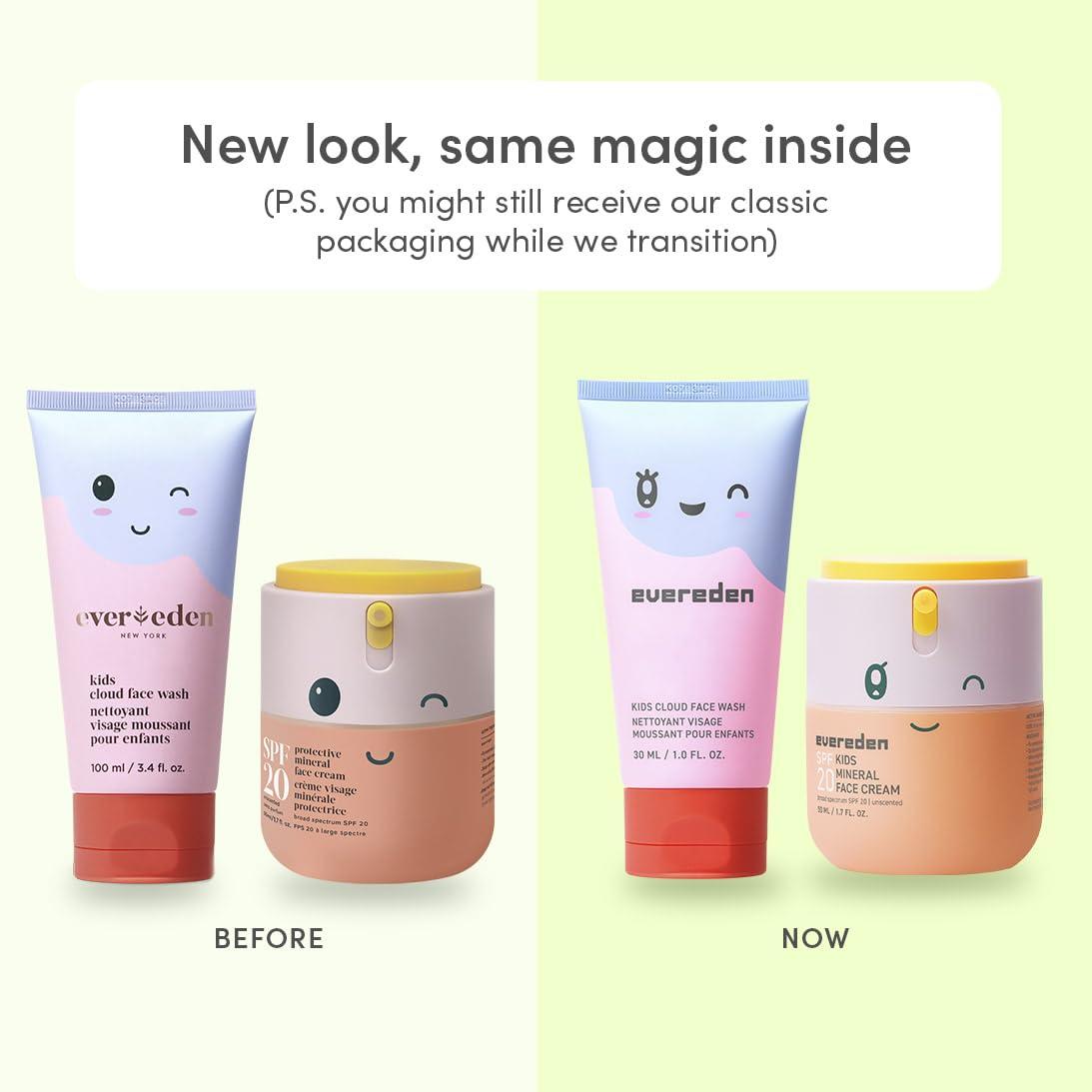 Evereden Kids Happy Morning DUO: Clean & Vegan Skin Care for Kids Bundle | Kids Skin Care Cloud Face Wash + SPF 20 Mineral Face Cream | Non-Toxic | Non-Comedogenic | Fun | Easy-to-Use Skincare for Kids