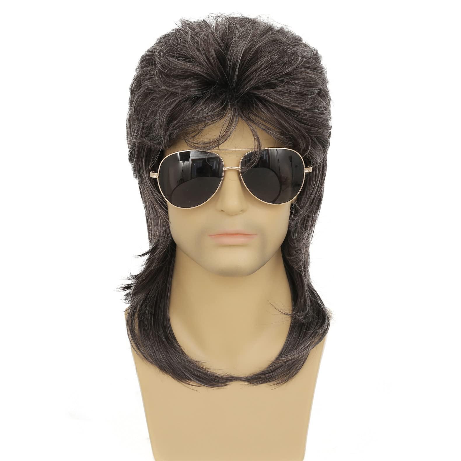 Swiking Swiking Mullet Wigs for Men Grey 70s 80s Disco Rocker Curly Punk Fancy Retro Party Halloween Cosplay Costume Wigs(Grey)