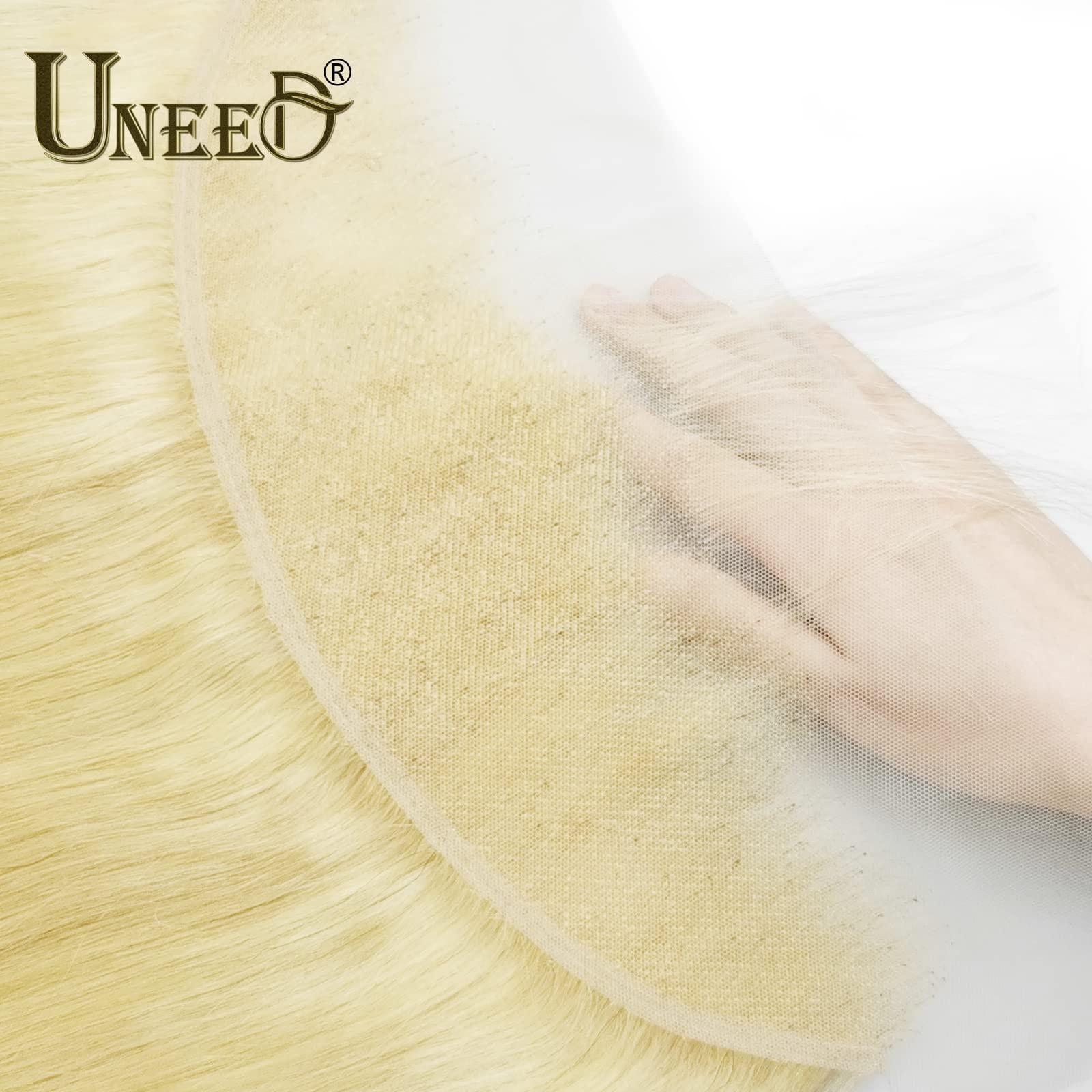 UNEED UNEED 613 Blonde Frontal 13x4 Human Hair 16 Inch Straight Brazilian Virgin Hair Frontal 12A Transparent HD Lace Pre Plucked with Natural Hairline