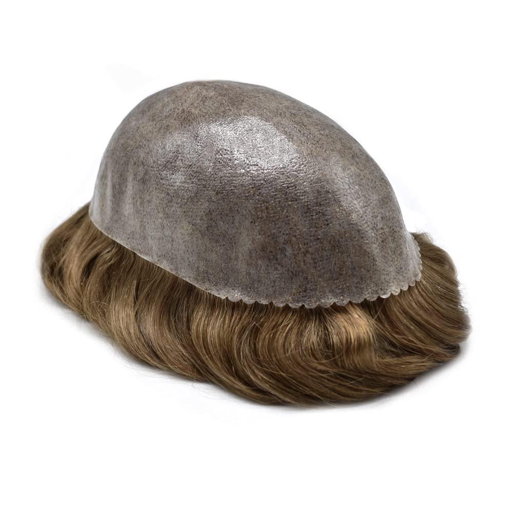 F M FACE MIRACLE NEW YORK F M FACE MIRACLE NEW YORK Mens Toupee Full Poly Skin Hair System For Men Inject PU Human Hair Replacement Toupee For Men Hair Wig 8"X10" #17 Dark Ash Blonde-120% Medium Light to Medium Density