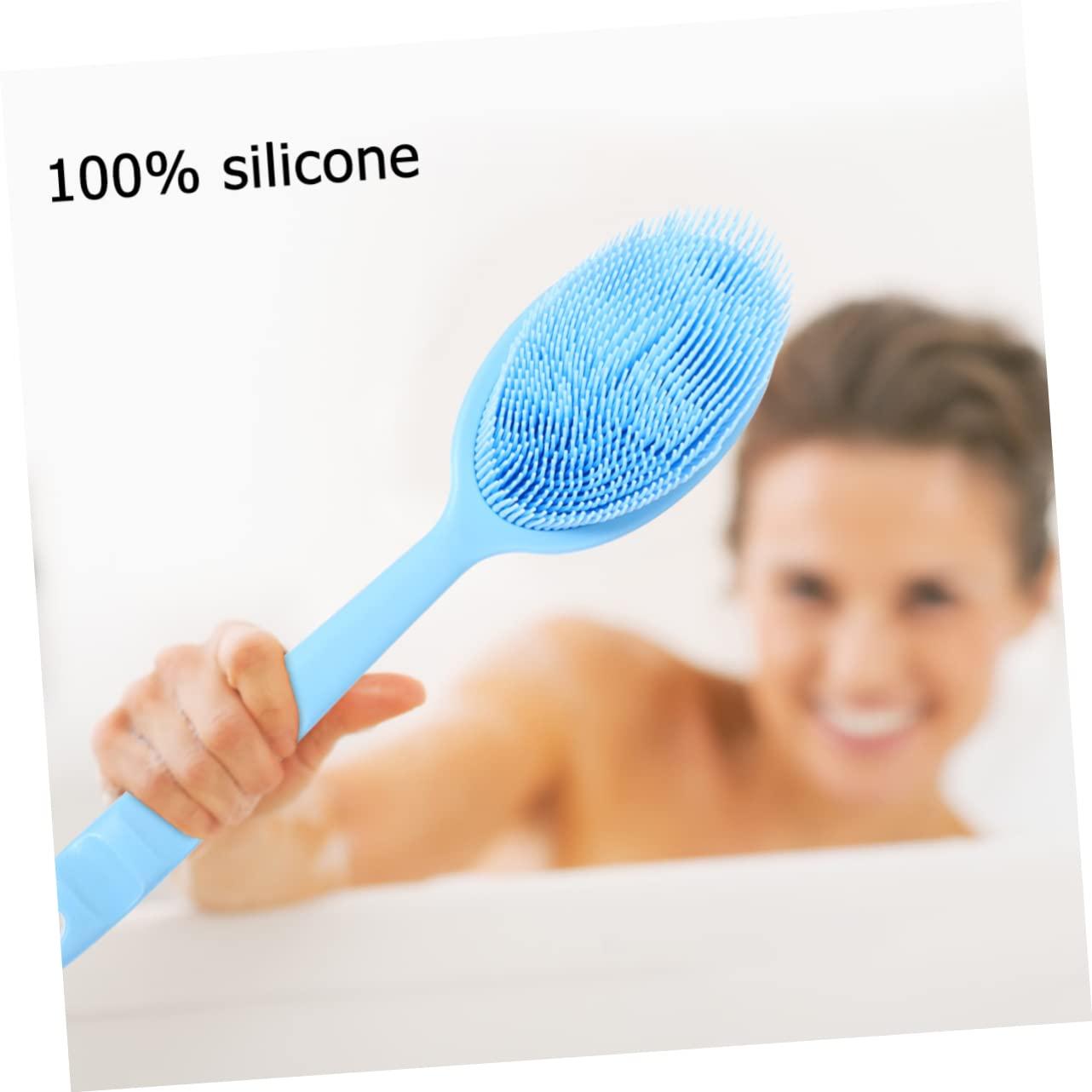 MERRYHAPY MERRYHAPY Silicone Bath Brush Back Scrub Brush Body Wash Scrubber Shower Brush Cleaning Brush Back Scrubber for Shower Bath Body Brush Back Brush for Shower Handle Blue