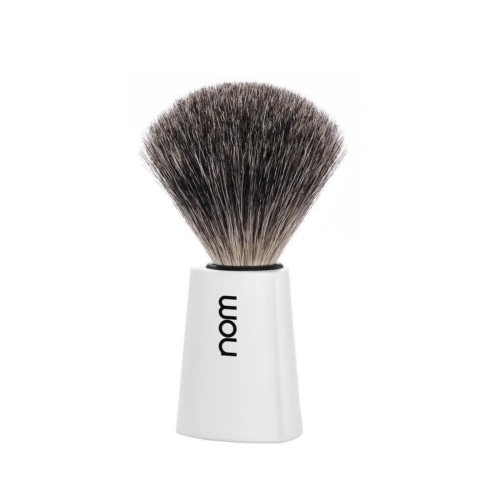 NOM NOM Carl shaving brush | Pure Badger Shave Brush for Shaving soaps and creams | exfoliating shaving brush | White handle