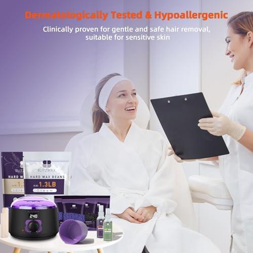 BLITZWAX BLITZWAX Digital Waxing Kit for Women and Men Hair Removal with 1.3lbs Lavender&1.3lbs Cream Wax Beans for Eyebrow, Body, Brazilian, Bkini and Sensitive Skin, Hot Wax Beads Kit for Home and Salon Use