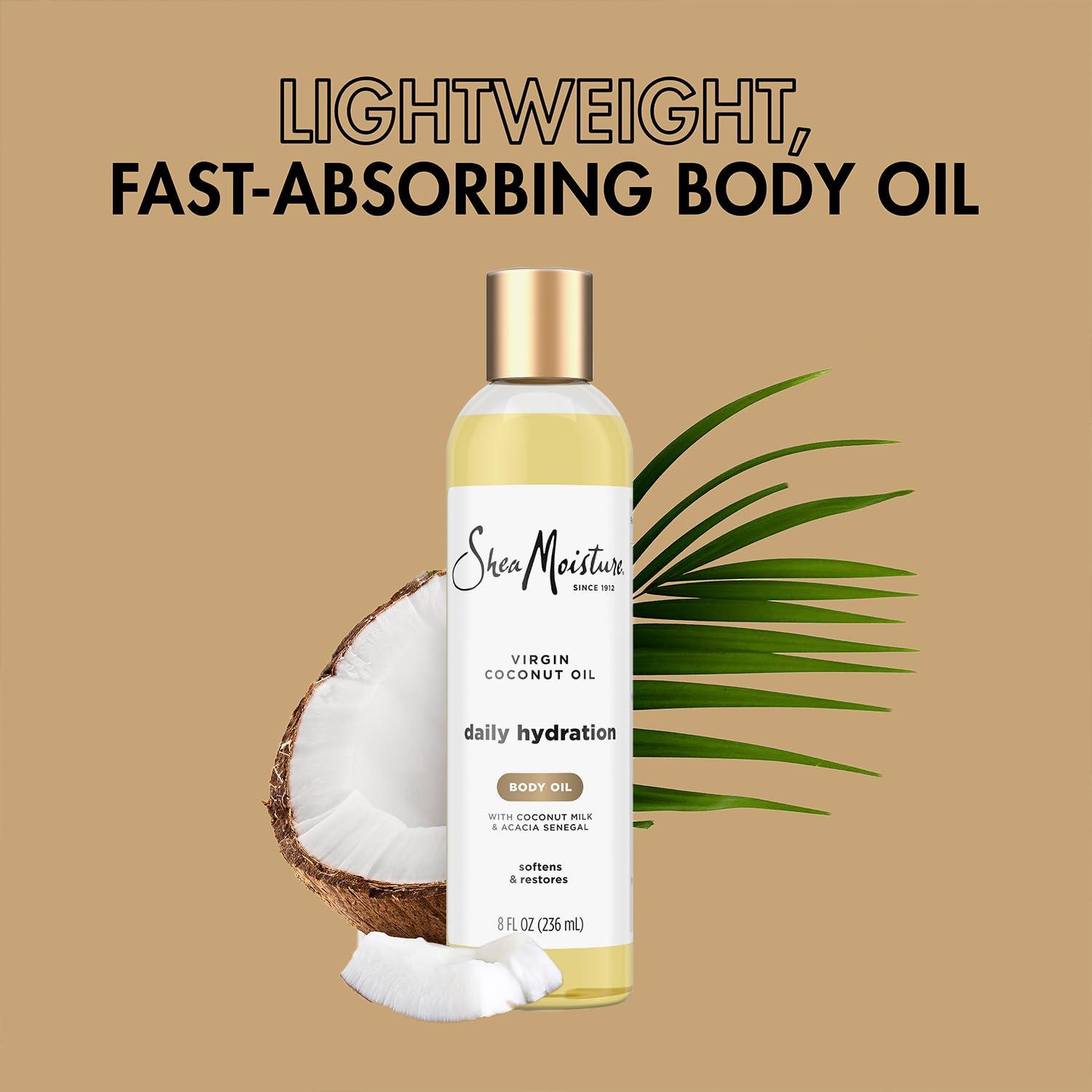 SheaMoisture SheaMoisture Body Oil, Daily Hydration 2-Pack Lightweight, Non-Greasy Moisturizer with 100% Extra Virgin Coconut Oil, Coconut Milk, and Acacia Senegal, 8 Oz Ea