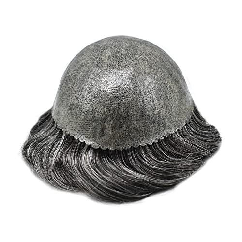 Generic Toupee for Men Hair Replcement System Mens Toupee Full Poly Thin Skin Human Hair Piece All PU Injection Toupee Hair Systems (8X10", 1B40 1B# OFF BLACK WITH 40% SYNTHETIC GREY)