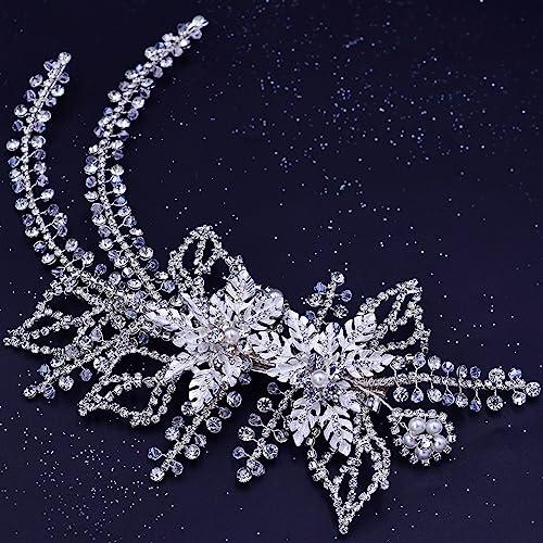 BREWEL Crystal headwear bridal headband diamond headpiece wedding hair accessories for prom (SLIVER)