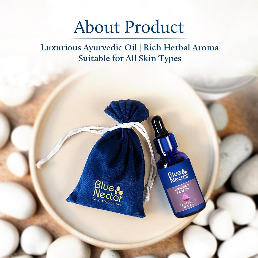 Blue Nectar Blue Nectar Saffron & Manjish Face Oil - Original Kumkumadi Oil for Face | Ancient Glow Serum Face Moisturizer for Glowing Skin | Plant-Based Collagen Booster for Women & Men (26 Herbs, 1Fl Oz)