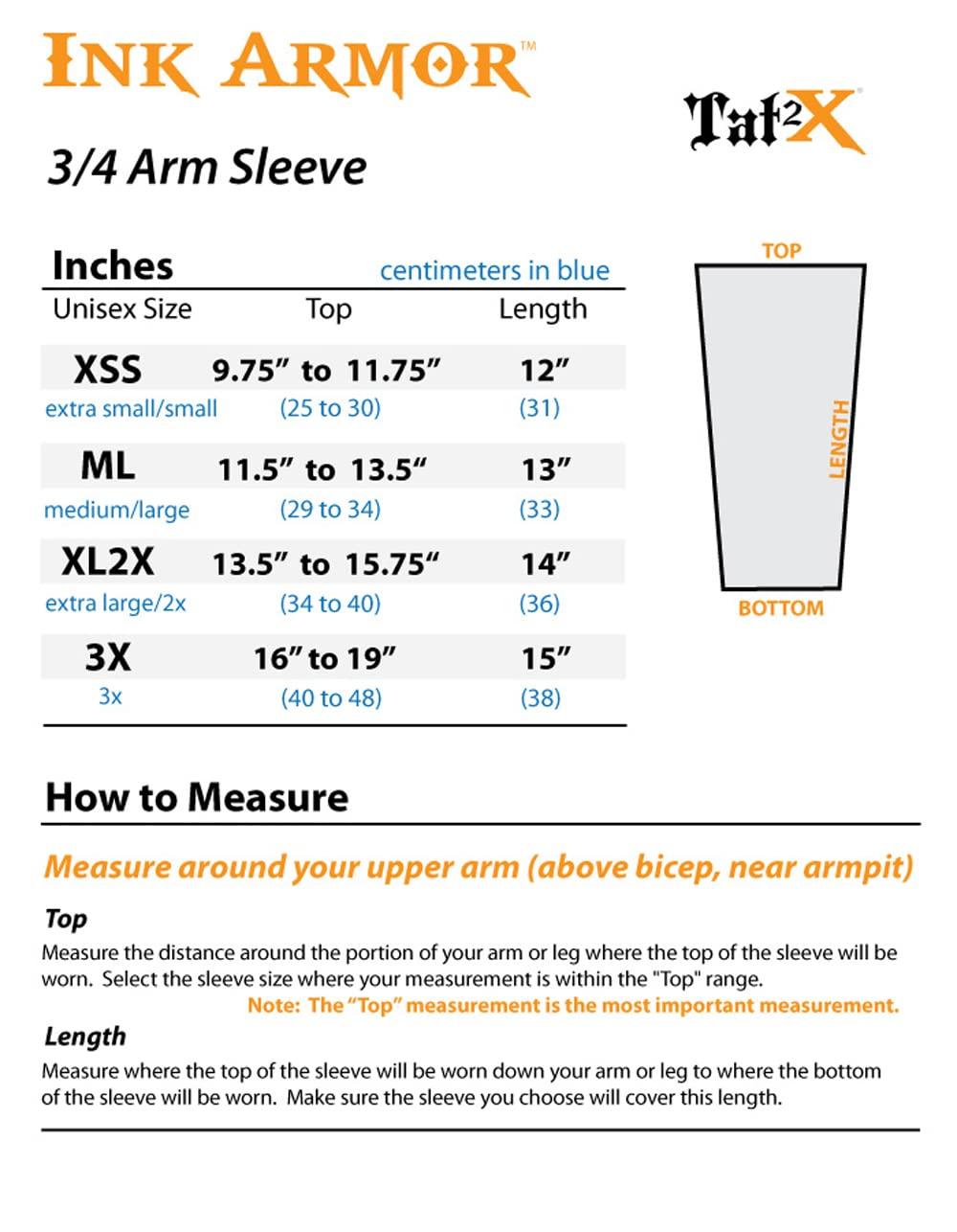 Tat2X Tat2X Ink Armor Premium 3/4 Arm Tattoo Cover Up Sleeve - No Slip Gripper - U.S. Made - Black - ML (single arm/elbow sleeve)