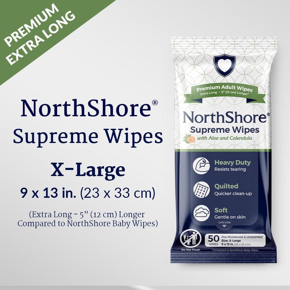 NorthShore NorthShore Supreme Heavy-Duty Quilted Wipes, X-Large, Travel Packs, Case/120 (12/10s)