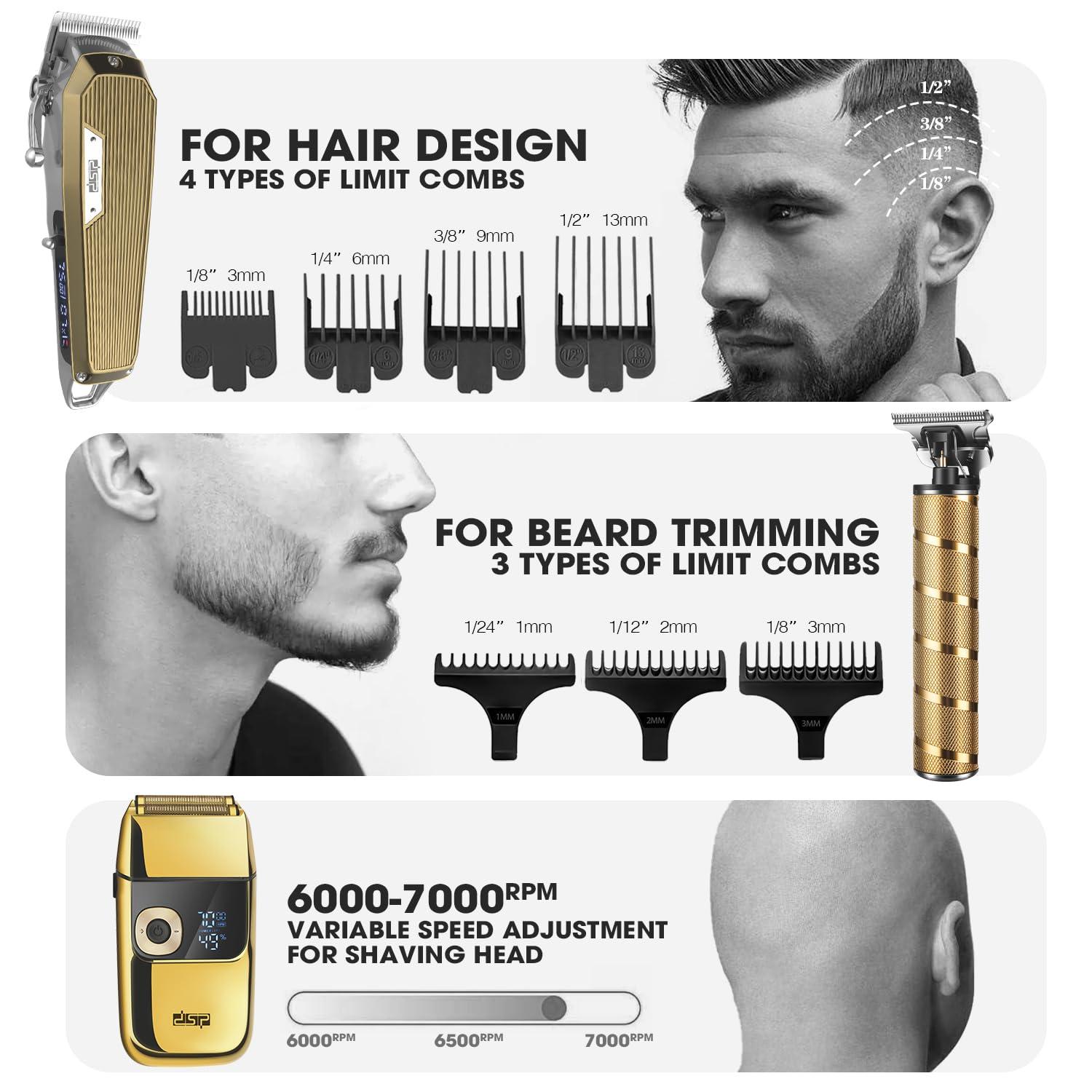 DSP DSP Professional Barber Clippers Set for Men - Cordless Bald Shaver Men Clippers and Trimmers Set - All in one Complete Kit