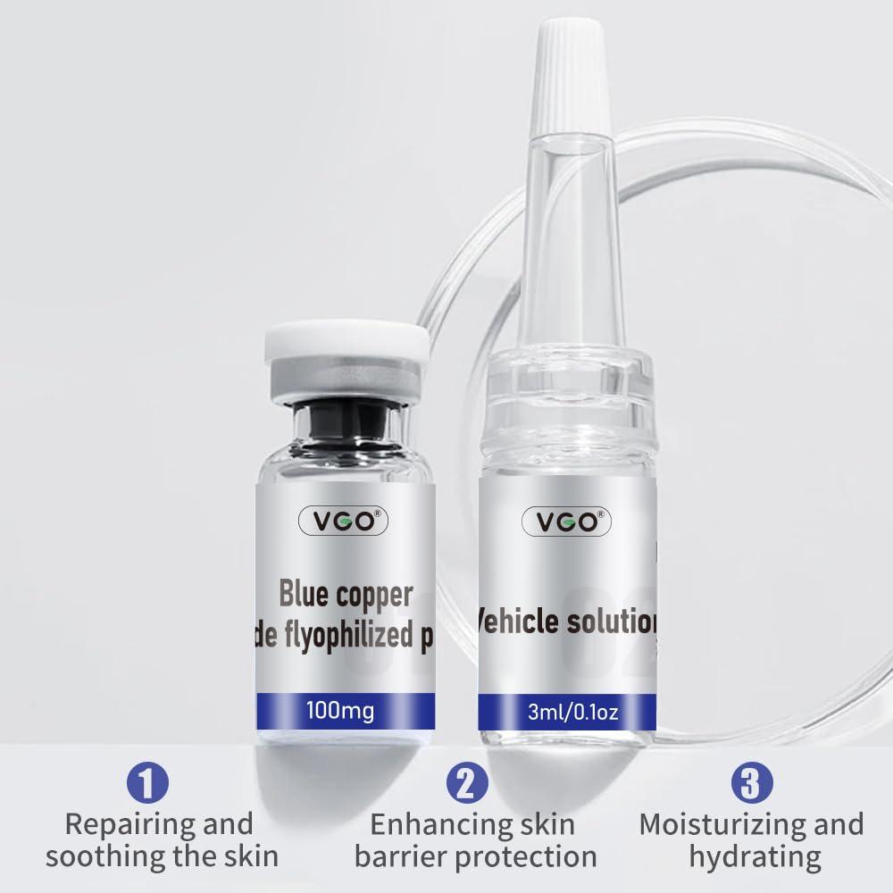VGO VGO Blue Copper Peptide Lyophilized Powder, Hydrates and Soothe The Skin, Increase The Protective Power of The Skin Barrier(7 Sets Contain Vehicle Solution 3ml/0.1oz+ Lyophilized Powder 100mg)