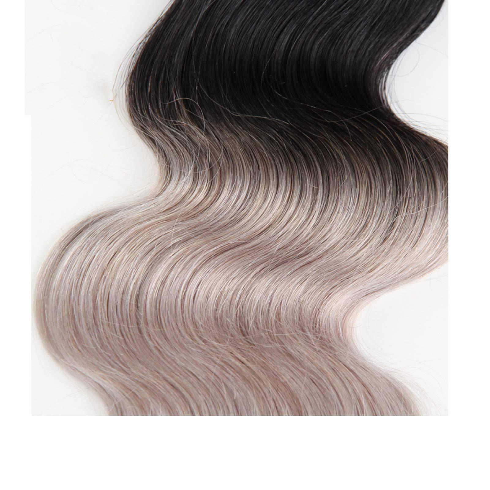 Leying Brazilian Virgin Hair Long Curly Hair Ombre Pink with Black Roots Body Wave Hair for Women (16 inch)