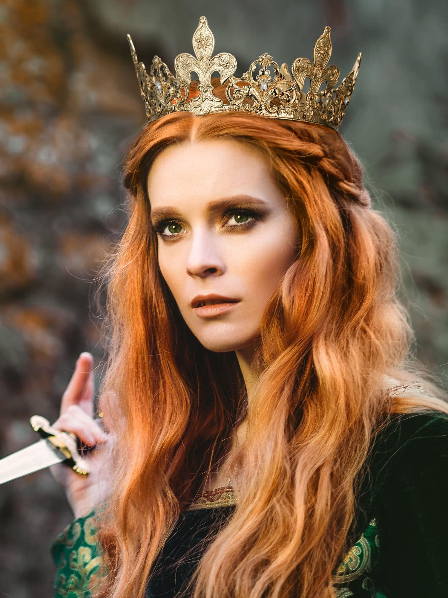 SWEETV SWEETV Royal Gold Queen Crown for Women, Wedding Pageant Crown, Costume Party Accessories for Birthday, Halloween, Babyshower, Genevieve,for Adult