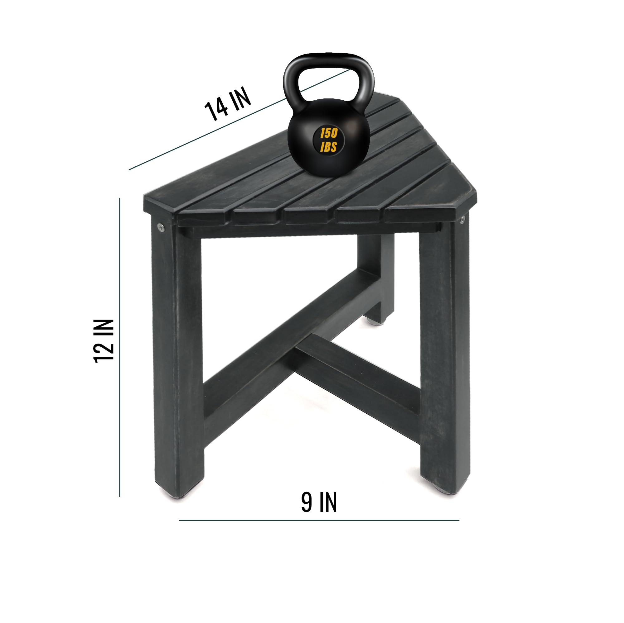 SENSUNIQ SensUniq Shower Foot Rest for Shaving Legs | Rustic Black Corner Shower Stool, 12 in Triangle Bathroom Bench for Small Shower Spaces | Bath Seat, Spa Foot Step, Stool for Inside Shower Shaving Legs