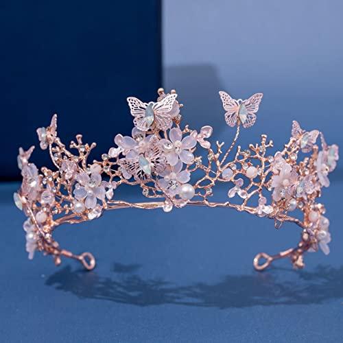 GUMMIA GUMMIA Women's Fashion Headbands Korean Flower Butterfly Tiara Bridal Pearl Crystal Crown Women Girls Wedding Princess Birthday Party Hair Dress Jewelry (Color : Silver)
