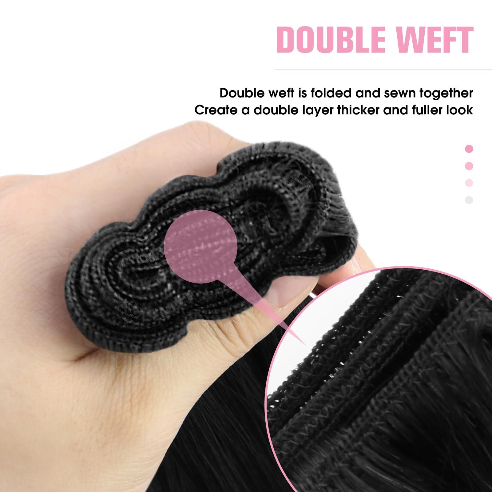 YoungSee YoungSee Sew in Extensions Black Human Hair Weft Extensions Black Sew in Hair Extensions Real Human Hair Black Sew in Weft Hair Extensions Human Hair Black Natural-Looking Hair Extensions 22Inch 100G