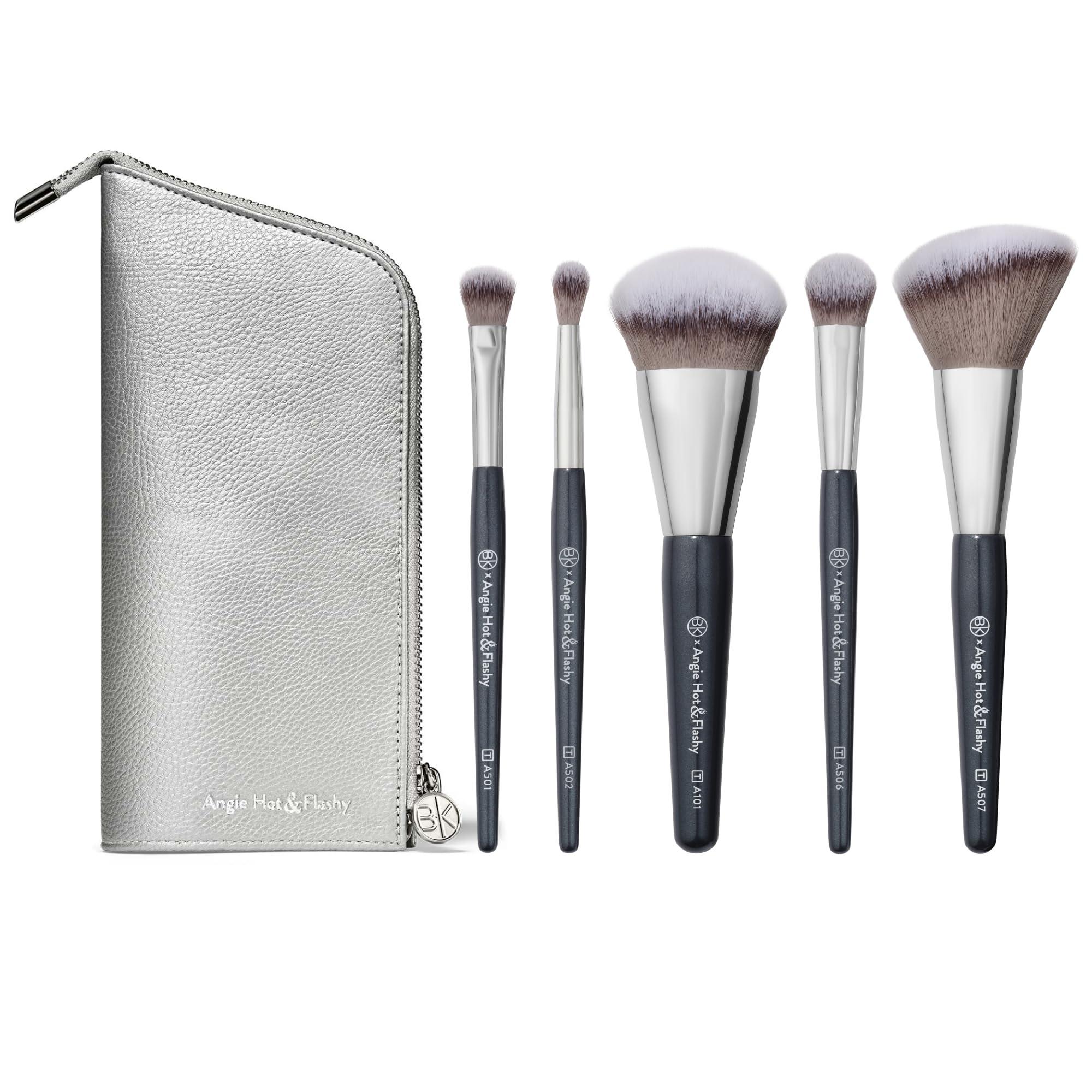 BK BEAUTY BK BEAUTY BRUSHES - ANGIE HOT & FLASHY Travel Brush Set with Pouch - Foundation Makeup Brushes - Brush for Liquid or Cream Foundations - Under-Eye Concealer | Bronzer, Blush & Highlighter Makeup Brush