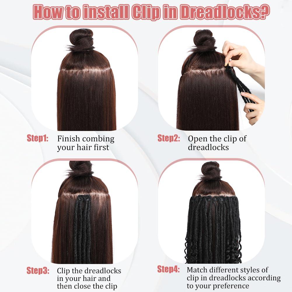 Ajsowju Ajsowju Boho Dreads Clip in Dreadlock Extension 5PCS 20 Strands Clip in Boho Dreadlock 24inches Thin Soft Dread Extenisons for Women (30#,Boho)
