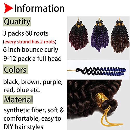 S-noilite Jamaican Bounce Hair 6 Inch Jumpy Wand Curly Crochet Hair Short Curly Crochet Braids Hair Extension Braids Twist Hair Jamaican Bounce Synthetic For Black Women (6"curly,black to dark blue)