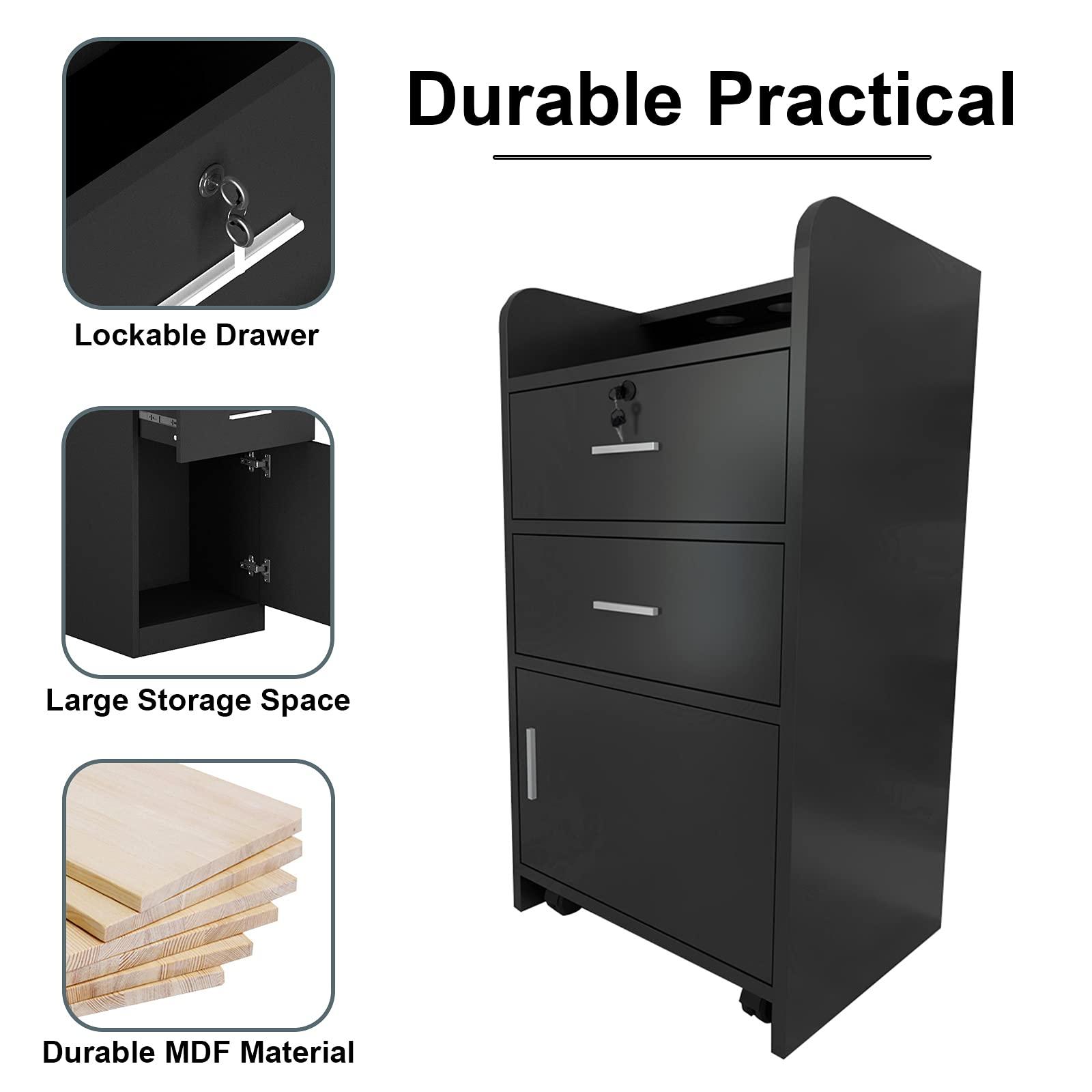 SSLine SSLine Beauty Salon Storage Cabinet w/2 Drawers Styling Station,Beauty Salon Side Table Spa Storage Cabinet Trolley Stations Barber Salon Equipment w/1 Cabinet (Black)