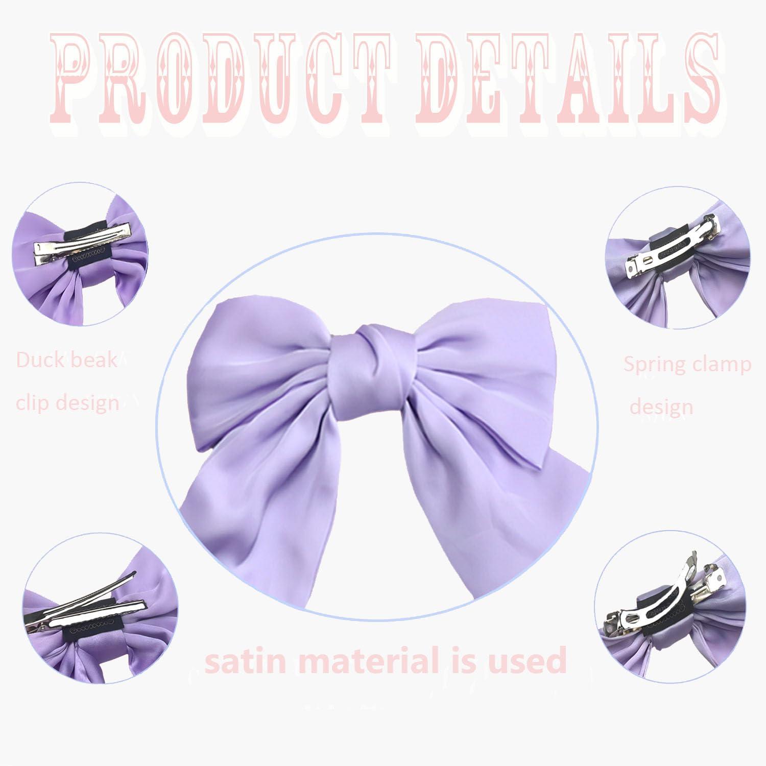 SEVENHEAD SEVENHEAD Bow Hair Clips Black Duckbilled Clip 1 Pack Barrettes Large Big Oversized Knot Bowknot Satin French Barrettes Snap Hair Clips Ponytail Holders Accessories for Women Girls Teens