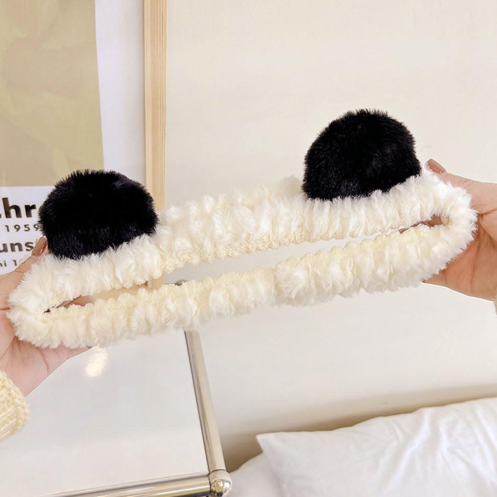 VASANA VASANA Panda Ears Headband and Hair Hoop Sets Cute Coral Fleece Elastic Hairband Washing Face Spa Mask Hair Wraps Beauty Skincare Animal Headband for Girls Women