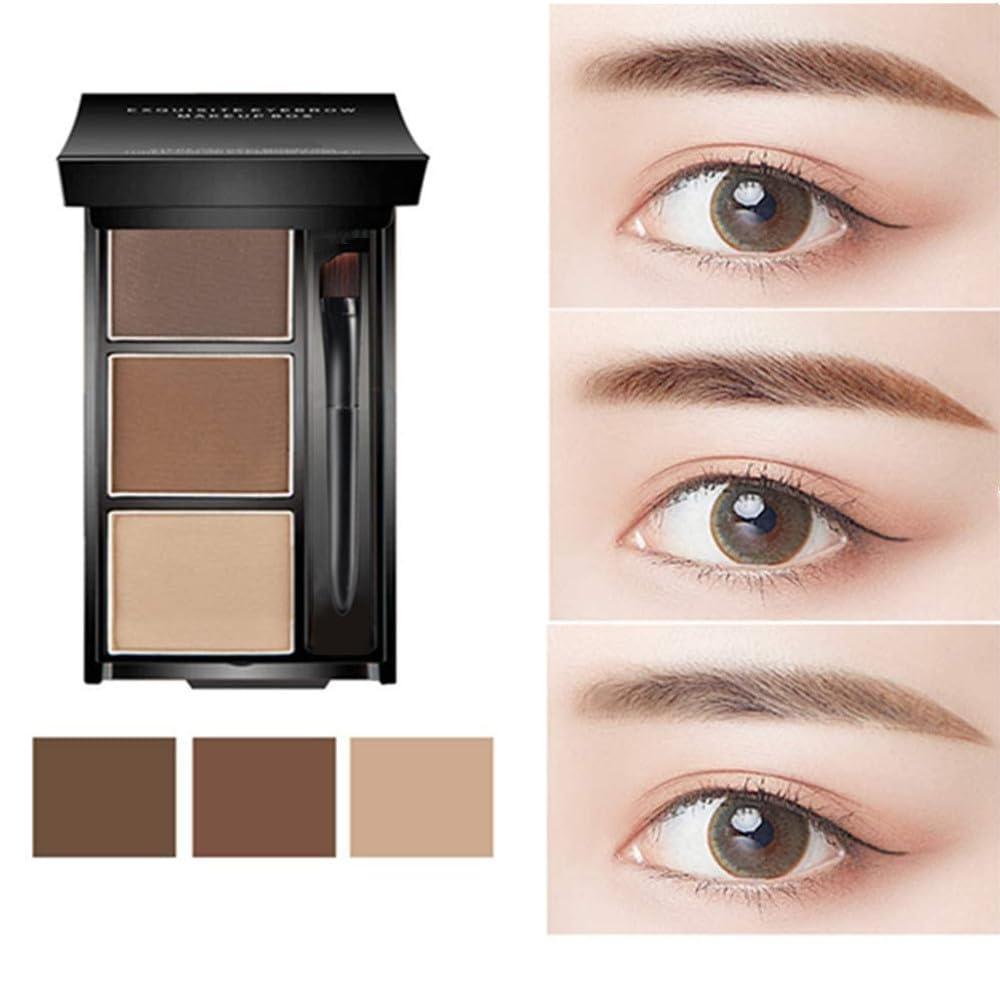 UOCK Eyebrow powder three-color brow disc waterproof eyebrow powder eyebrow makeup kit eyebrow filler to shape natural eyebrows (02# Brown, light brown, skin tone)