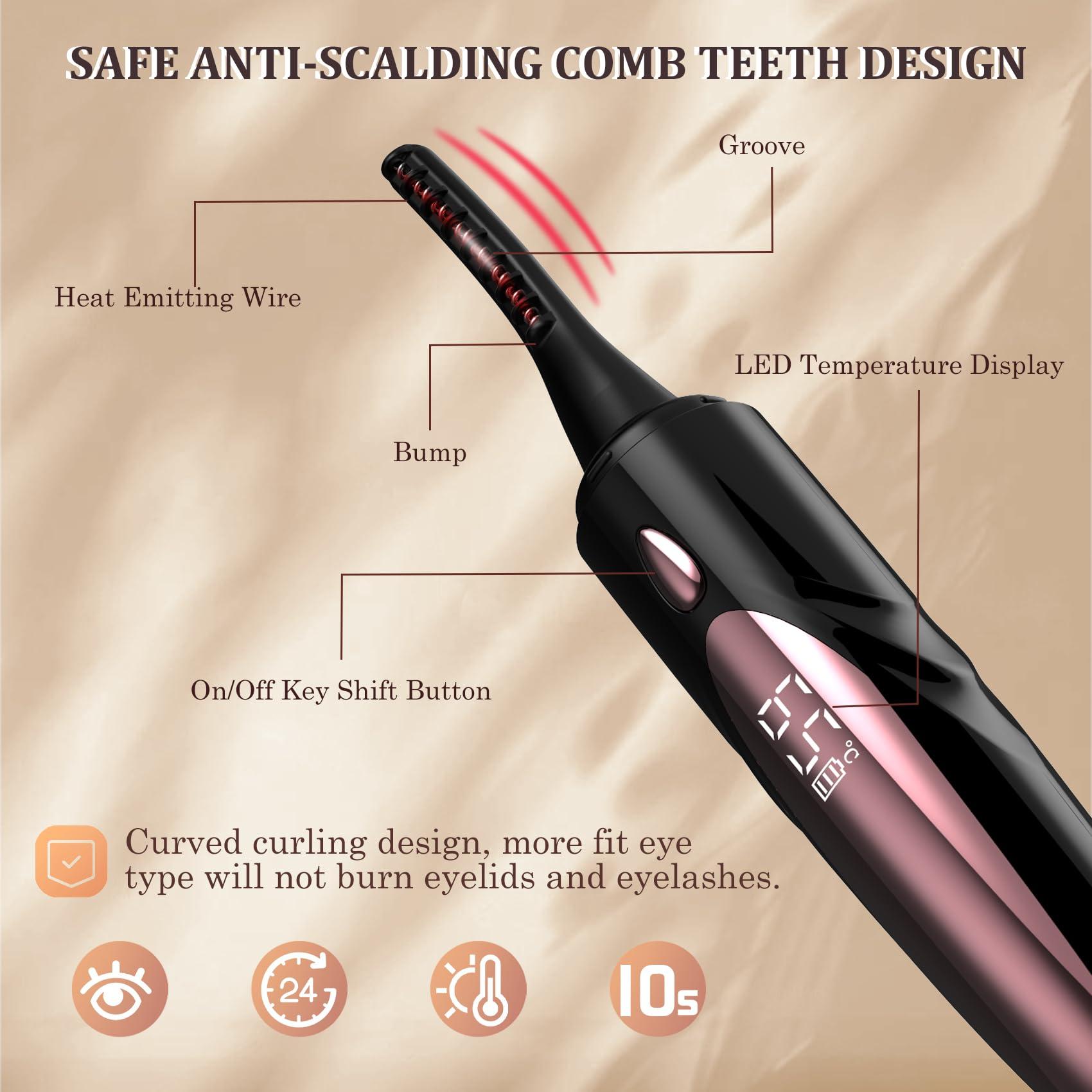 Gacavks Heated Eyelash Curlers - Electric Eyelash Curler for Makeup Tools USB Rechargeable, Fast Heat up Within 10s - 24 Hours Long Lasting, with 4 Heating Modes Eyelash Curlers with LED Display (Black)