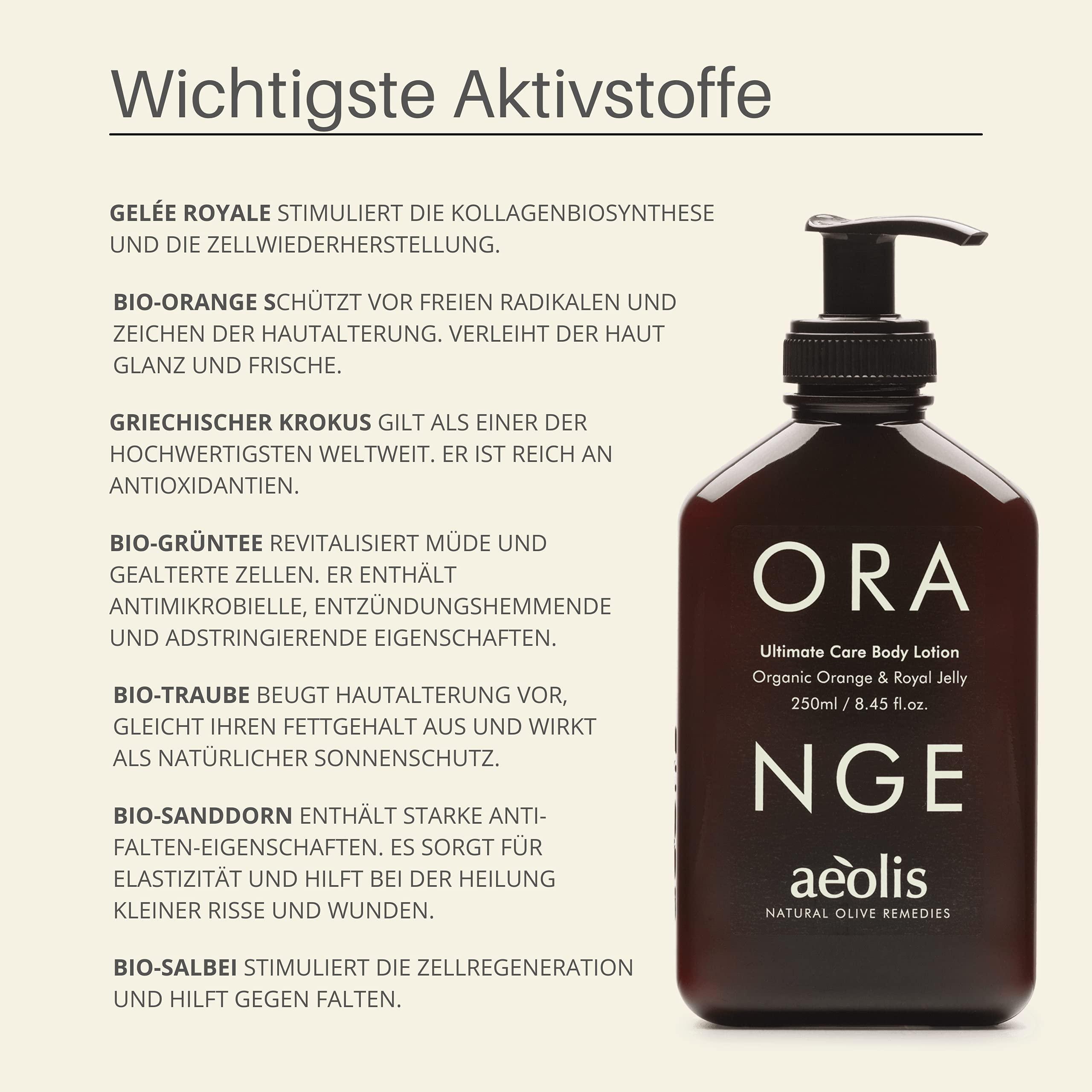 AELIS Aeolis Body Lotion - Hydrates and Nourishes the Hands, Face and Body - Absorbs Quickly - Uses Royal Jelly & Organic Orange + Olive Oil - Ultimate Care - 6.76 Fl Oz