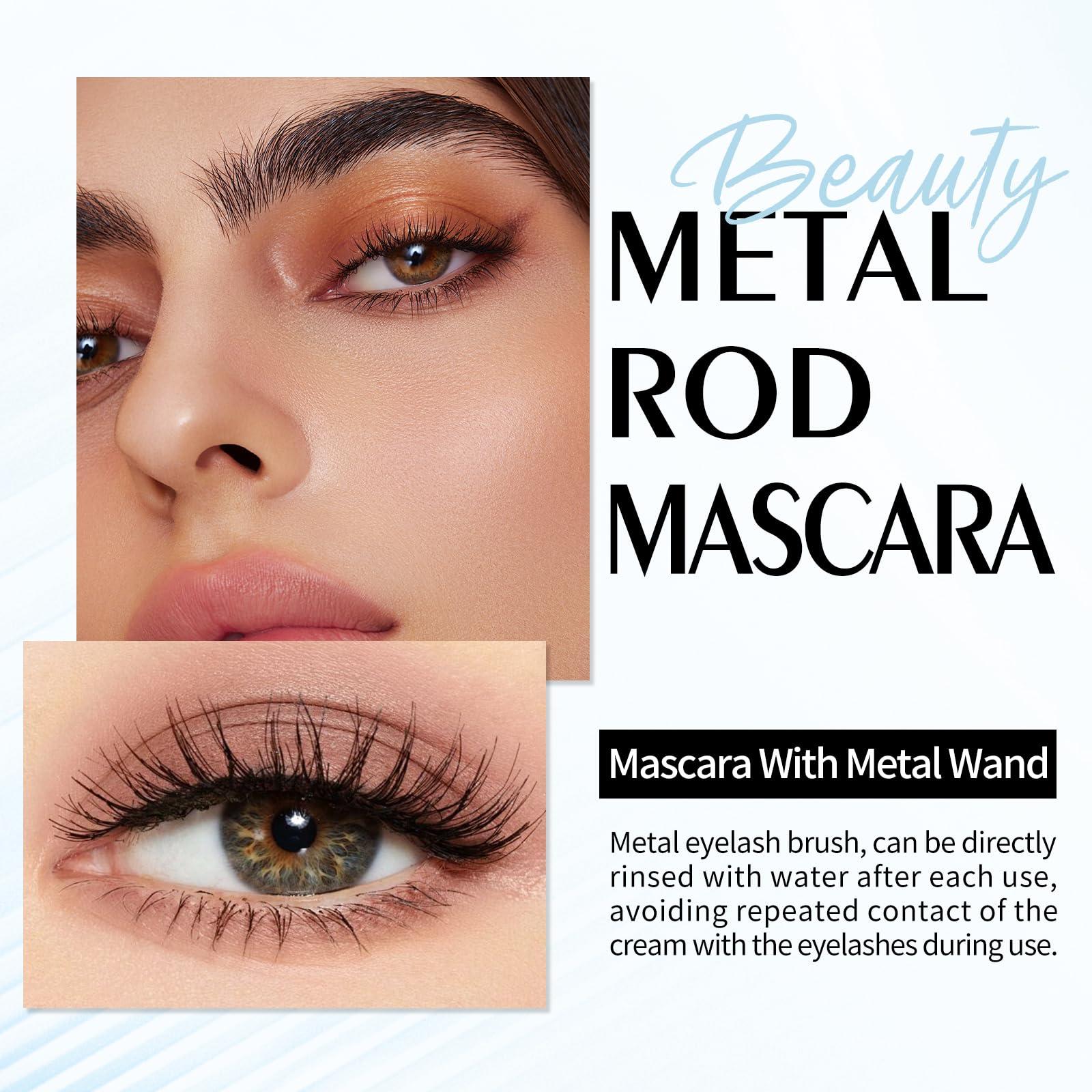 FREEORR FREEORR Washable Iron Wand Mascara Brown, Curling Iron Wand 3D Mascara Non-Clumping, Smudge-Proof Extra Slim Mascara with Metal Rod Wand Curling Eyelash Iron Brush Wand Mascara-Brown