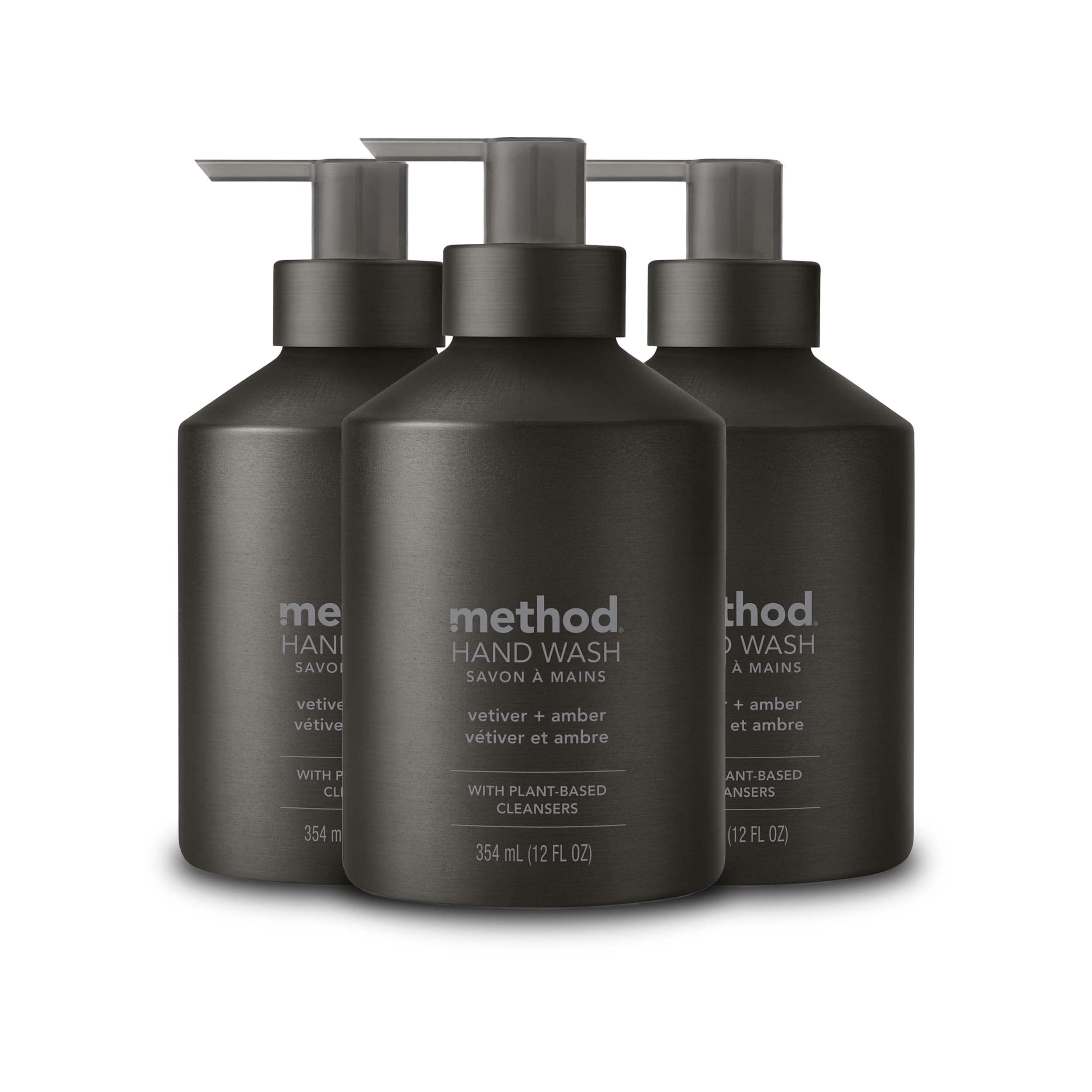 Method Method Gel Hand Soap, Vetiver + Amber, Reusable Black Aluminum Bottle & Premium Gel Hand Wash Refill, Vetiver + Amber, Recyclable Bottles, Biodegradable Formula, 34 fl oz (Pack of 4)