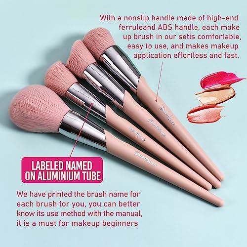 Bueart Design Bueart design 16Pcs ULTRA SOFT Labeled Best Makeup Brushes set with Travel Holder case face Contour Foundation brushes (16Pcs Elegant+Pink Holder)