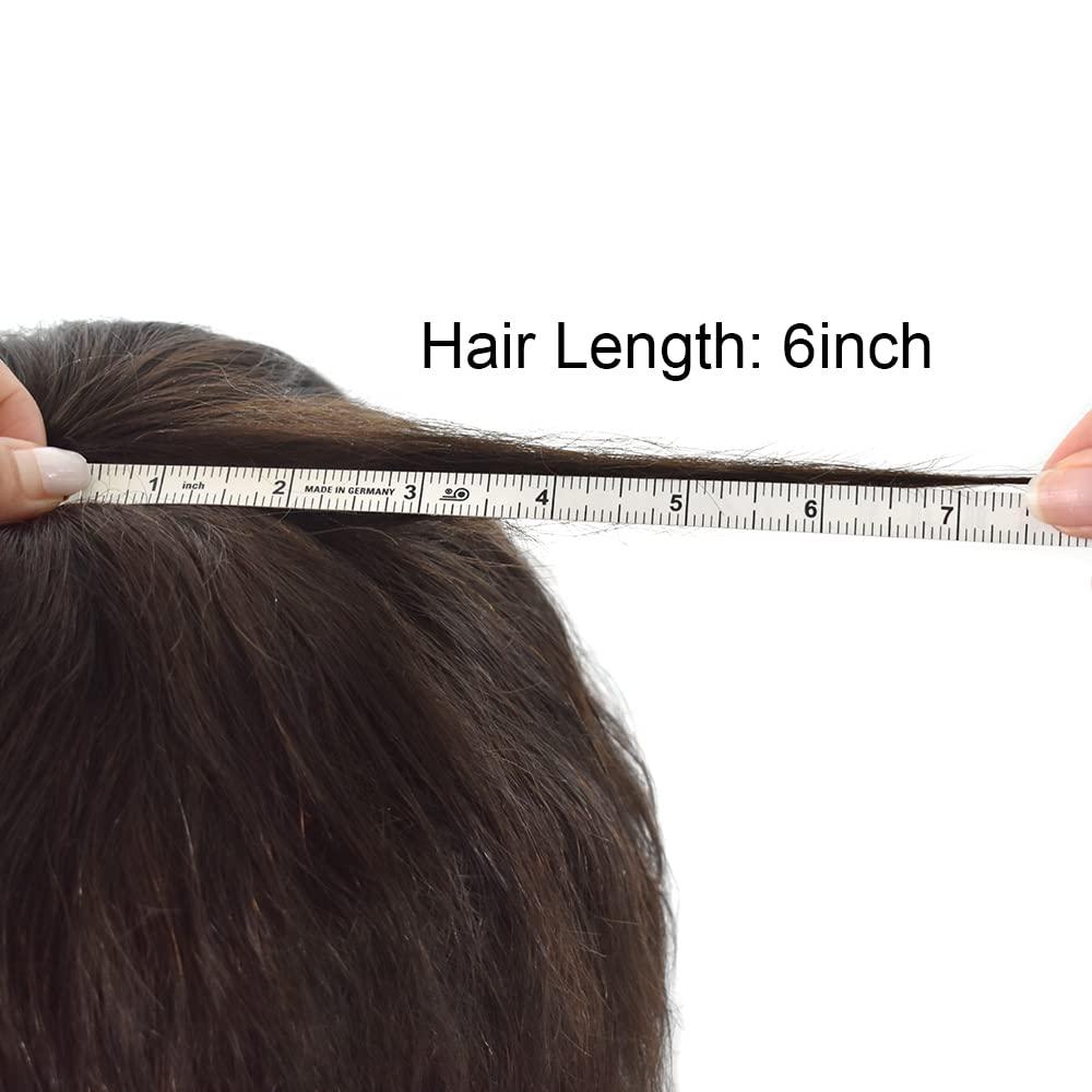 Hair Wonders Toupee for Men Hair Piece Real Human Hair Full Poly Skin Mens Toupee Men Hair System Hair Replacement Systems for Men Invisible Hair Pieces for Men #210 2# DARKEST BROWN+10% GREY 8x10