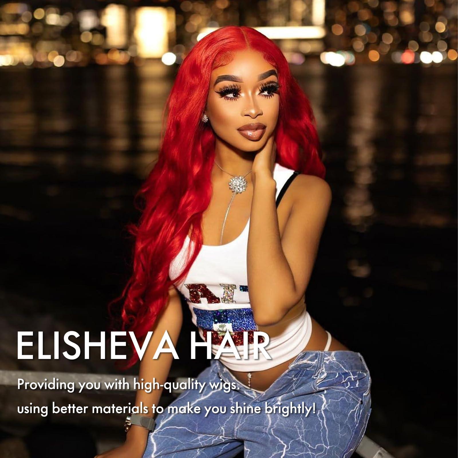 ELISHEVA Red Lace Front Wigs Human Hair Pre Plucked 28 Inch Red Wig Human Hair 200% Desity HD Body Wave Red Human Hair Lace Front Wigs 13x4 Red Lace Frontal Wig 16A Glueless Colored Red Human Hair Wig