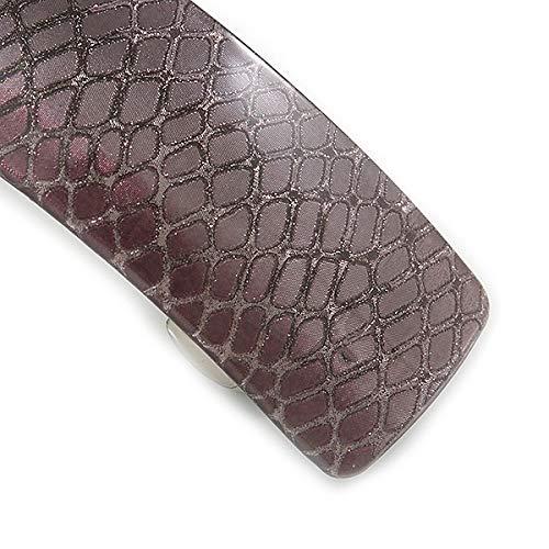 Avalaya Avalaya Taupe Snake Print Acrylic Square Barrette/Hair Clip in Silver Tone - 90mm Long