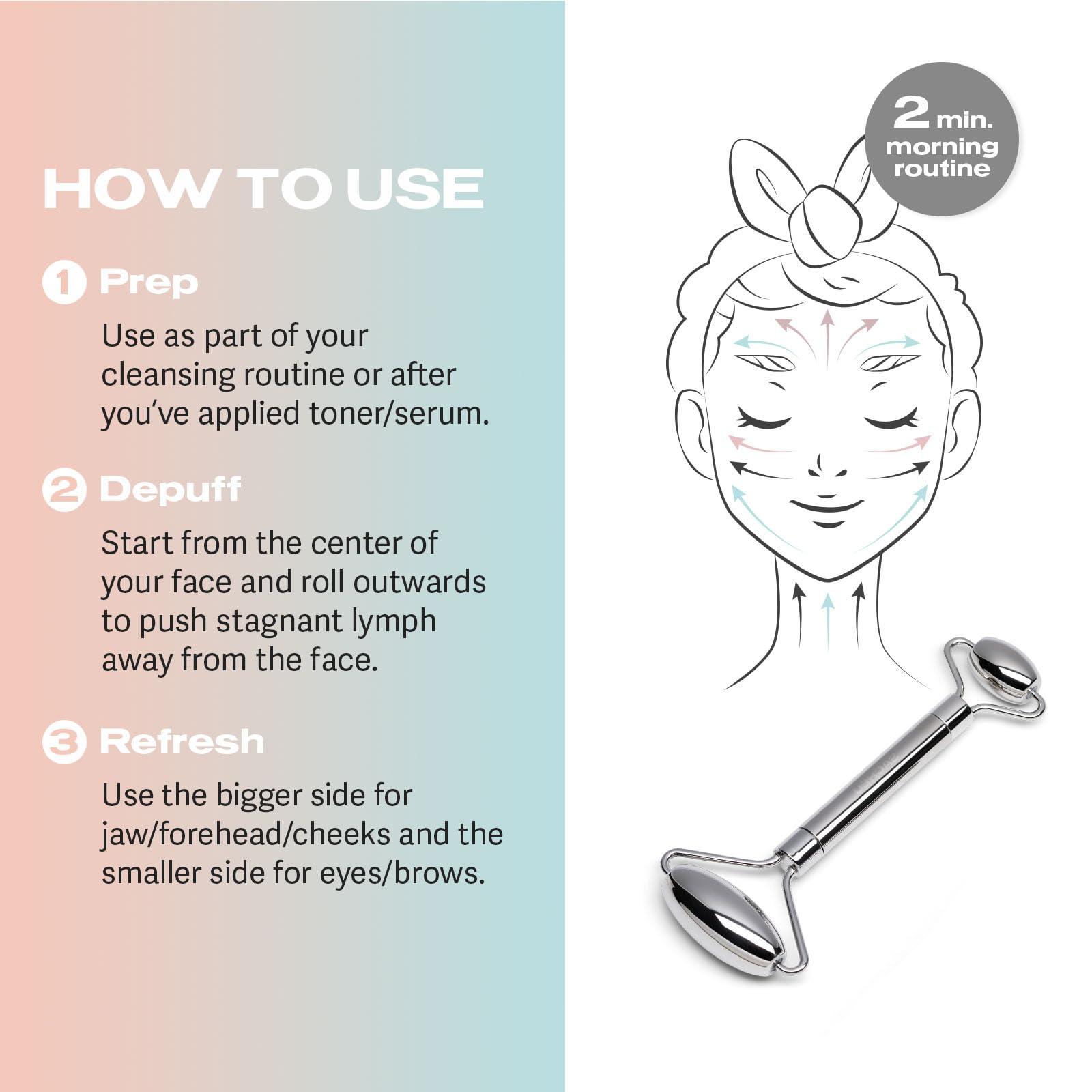 Sacheu Sacheu Stainless Steel Face Roller and Gua Sha Bundle - Metal Face Roller, Metal Gua Sha, Facial Massage Tools to Reduce Puffiness, Lymphatic Drainage, Facial Tension, Skin Care Face Massagers