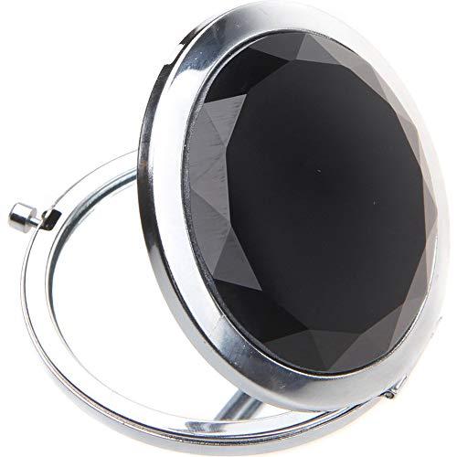 dealcase Dealcase Jeweled Compact Vanity Mirror, Beautiful, Pretty, Shiny Silver Metal With Large Mirrored Rhinestone Attached, For Women, Girls, Gifts, Travel 1pc (Black)