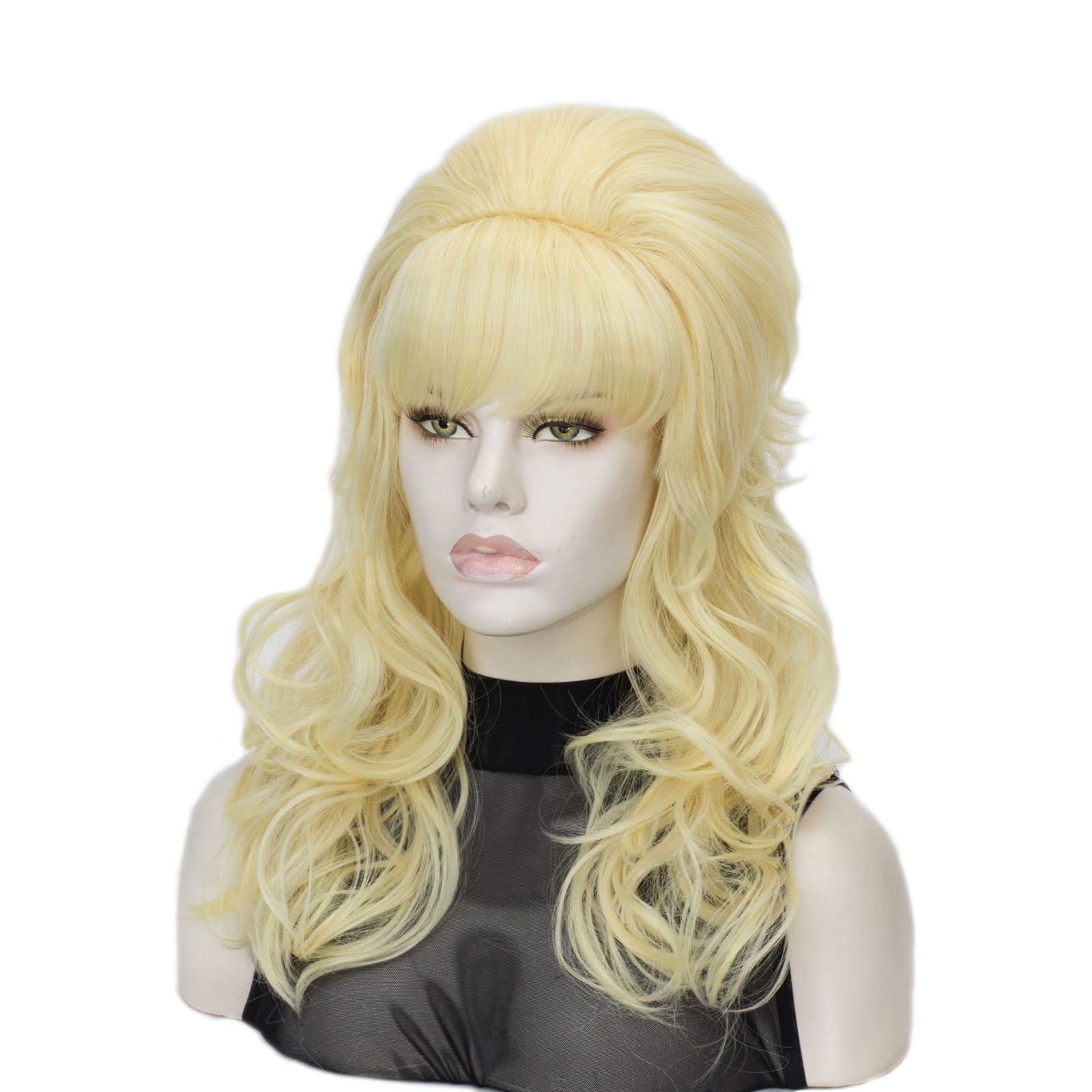 QACCF QACCF Women 80s Wig Drag Hair Housewife Big Beehive Women Updo 60s Retro Bouffant Vintage Costume Wig (Blonde)