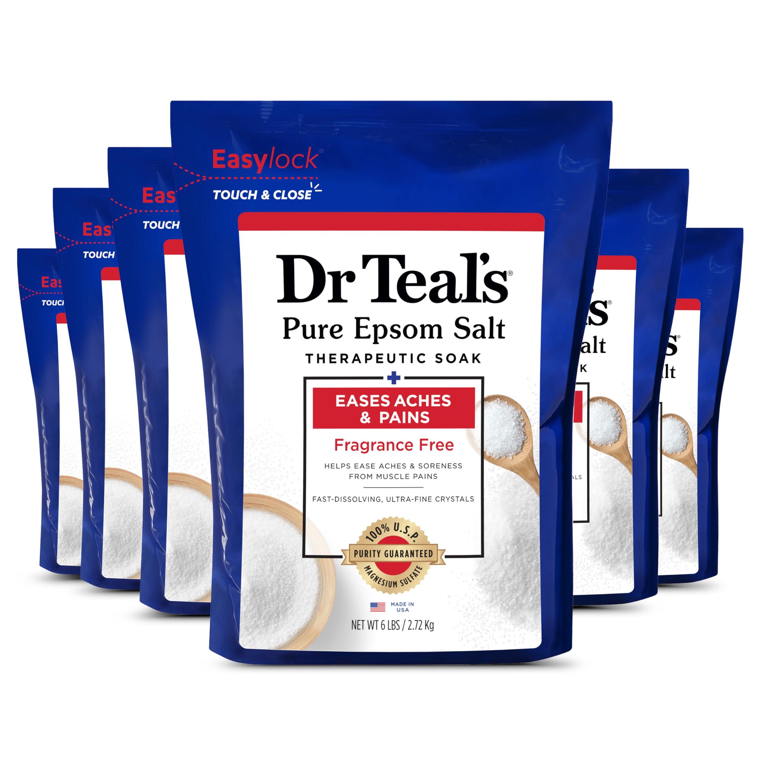 Dr Teal\'s Dr Teal\'s Unscented Epsom Salt Bulk Magnesium Sulfate USP, 6 lbs 36 lbs Total & Epsom Salt Soaking Solution, Soothe & Sleep, Lavender, 3lbs