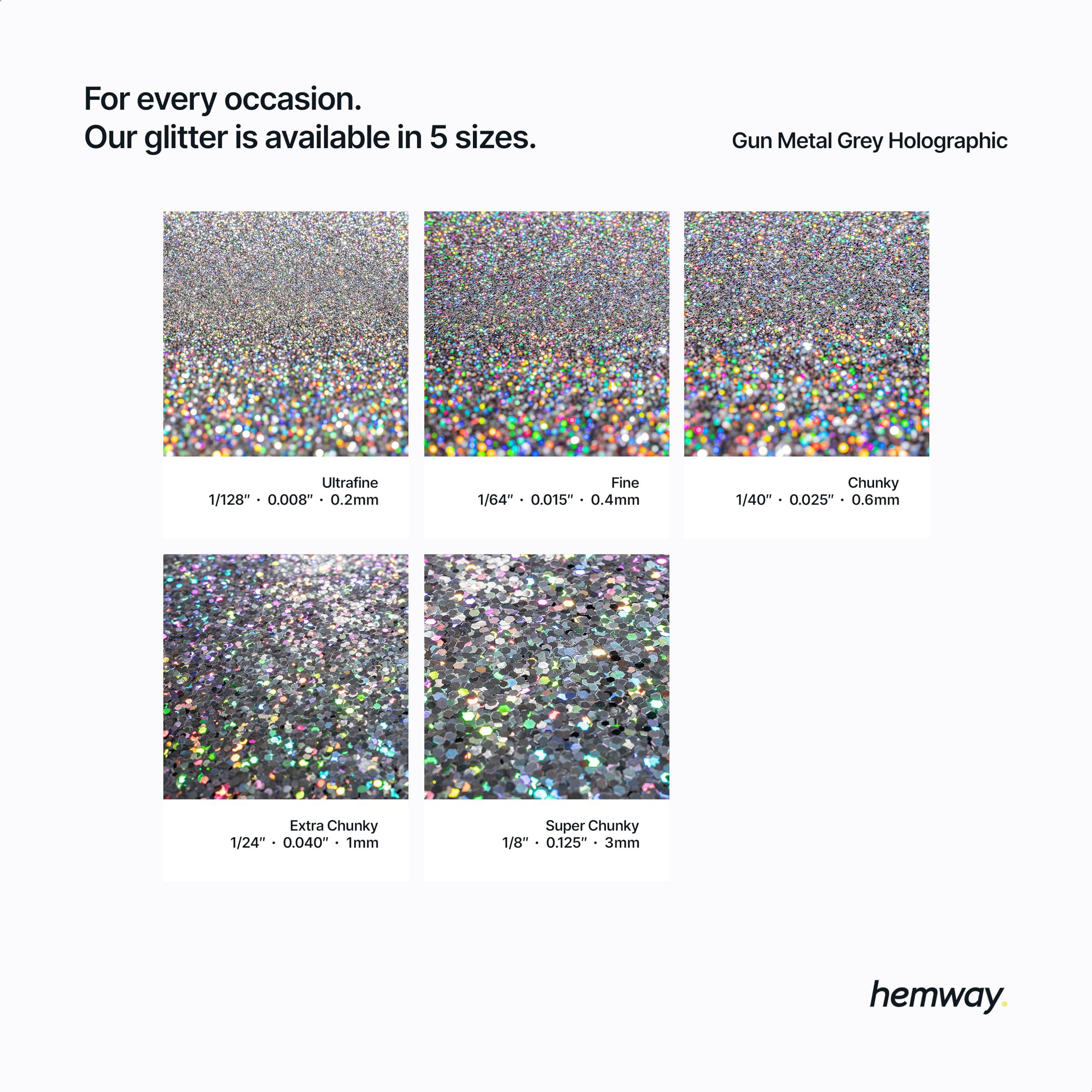 Hemway Hemway Eco Friendly Ultra Sparkle Glitter 100g / 3.5oz - Biodegradable Vegan Cosmetic Safe for Craft Face Hair Nail and Festival Makeup - Ultrafine (1/128" 0.008" 0.2mm) - Gun Metal Grey Holographic
