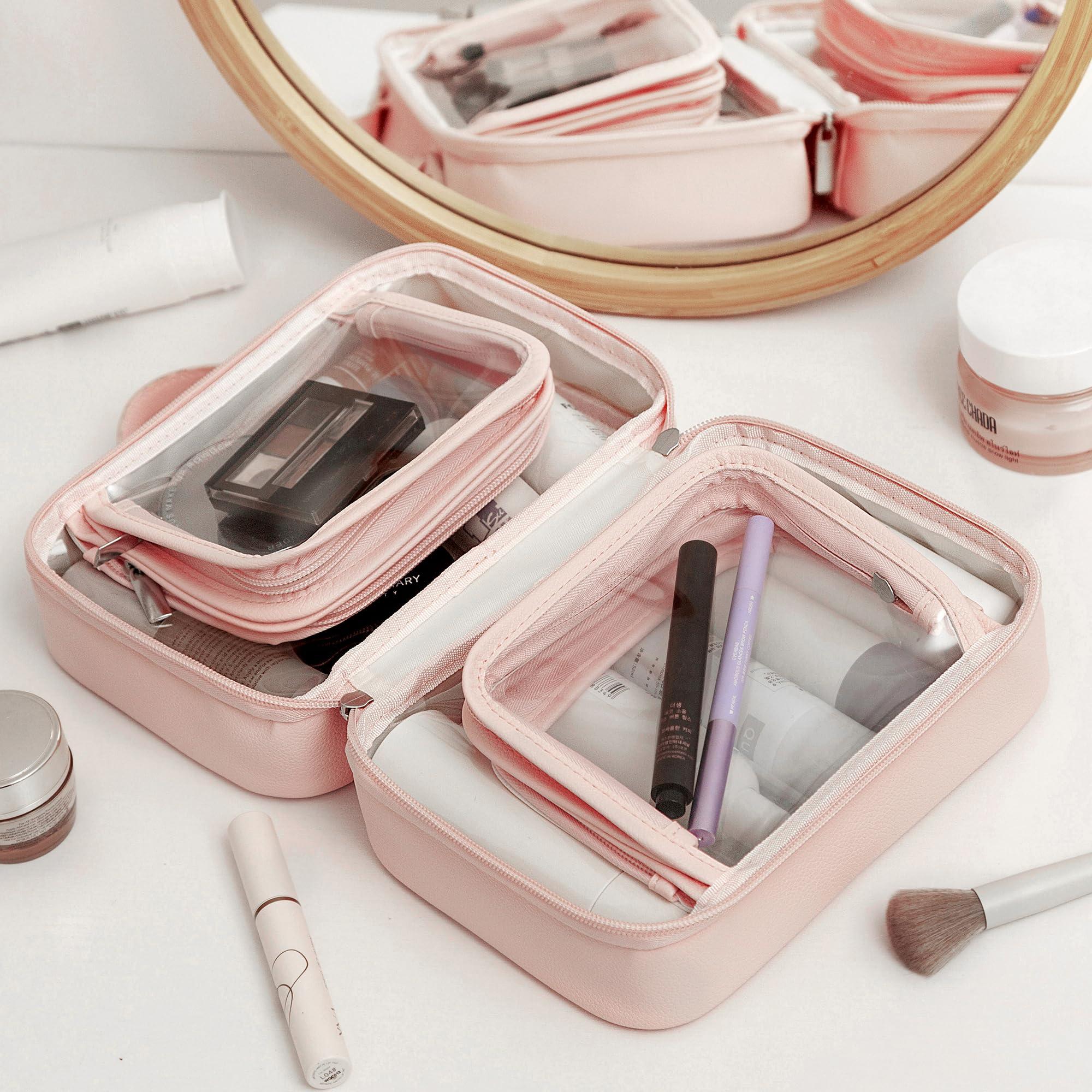 GRANNY SAYS GRANNY SAYS TSA Approved Toiletry Bag, Clear Makeup Bag, Travel Toiletry Bag for Women, Leather Travel Cosmetic Bag, Portable PVC Waterproof Bag, Small Makeup Organizer, Pink